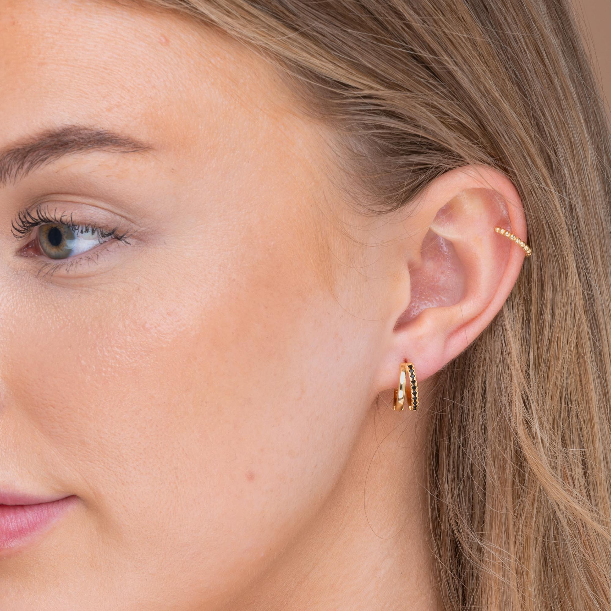 Emerald Double Zirconia Huggie Hoop Earrings - Camile & Stone