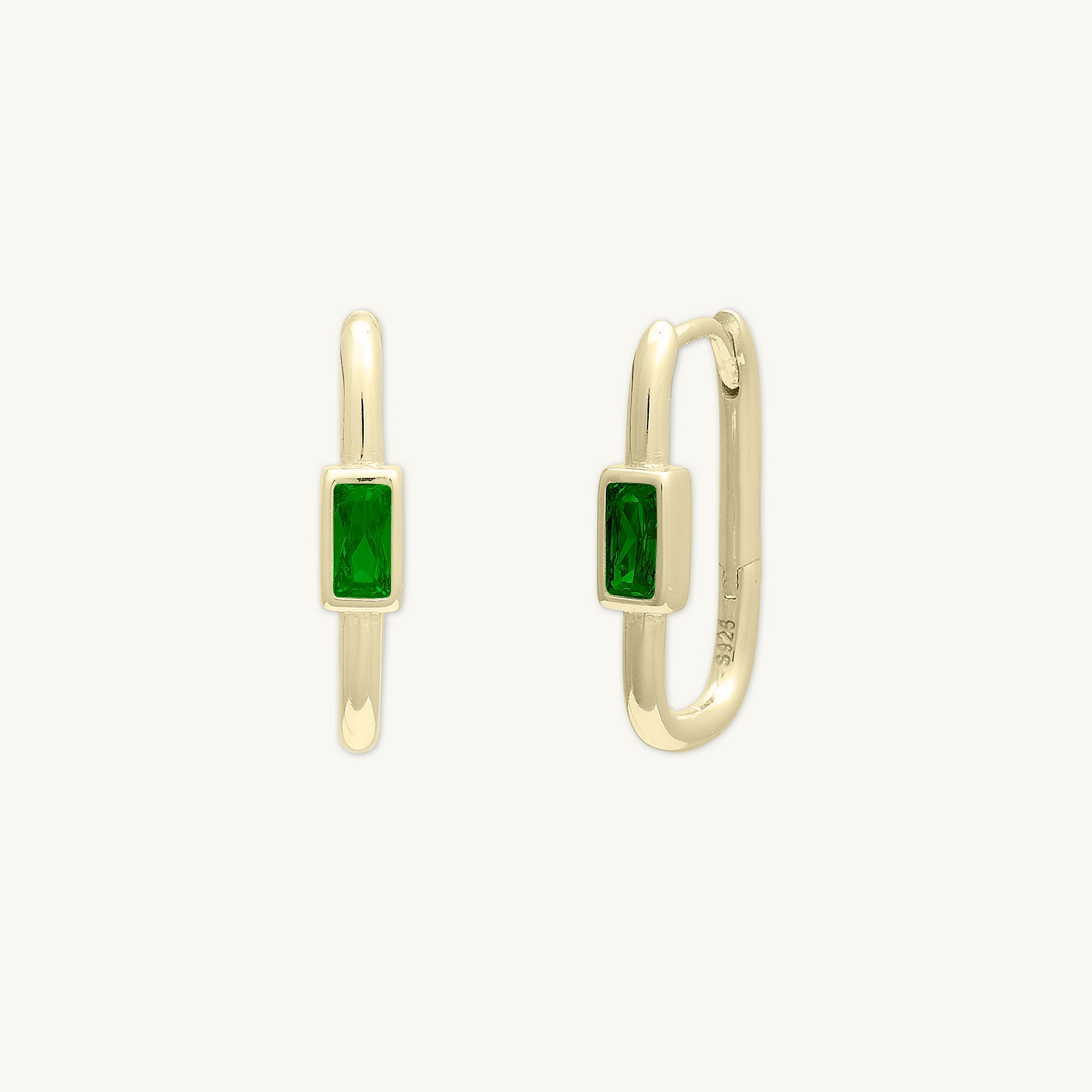 Emerald Long Baguette Huggie Hoops Earrings - Camile & Stone