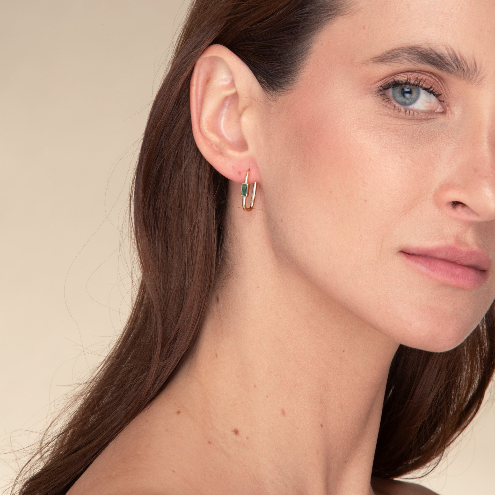 Emerald Long Baguette Huggie Hoops Earrings - Camile & Stone