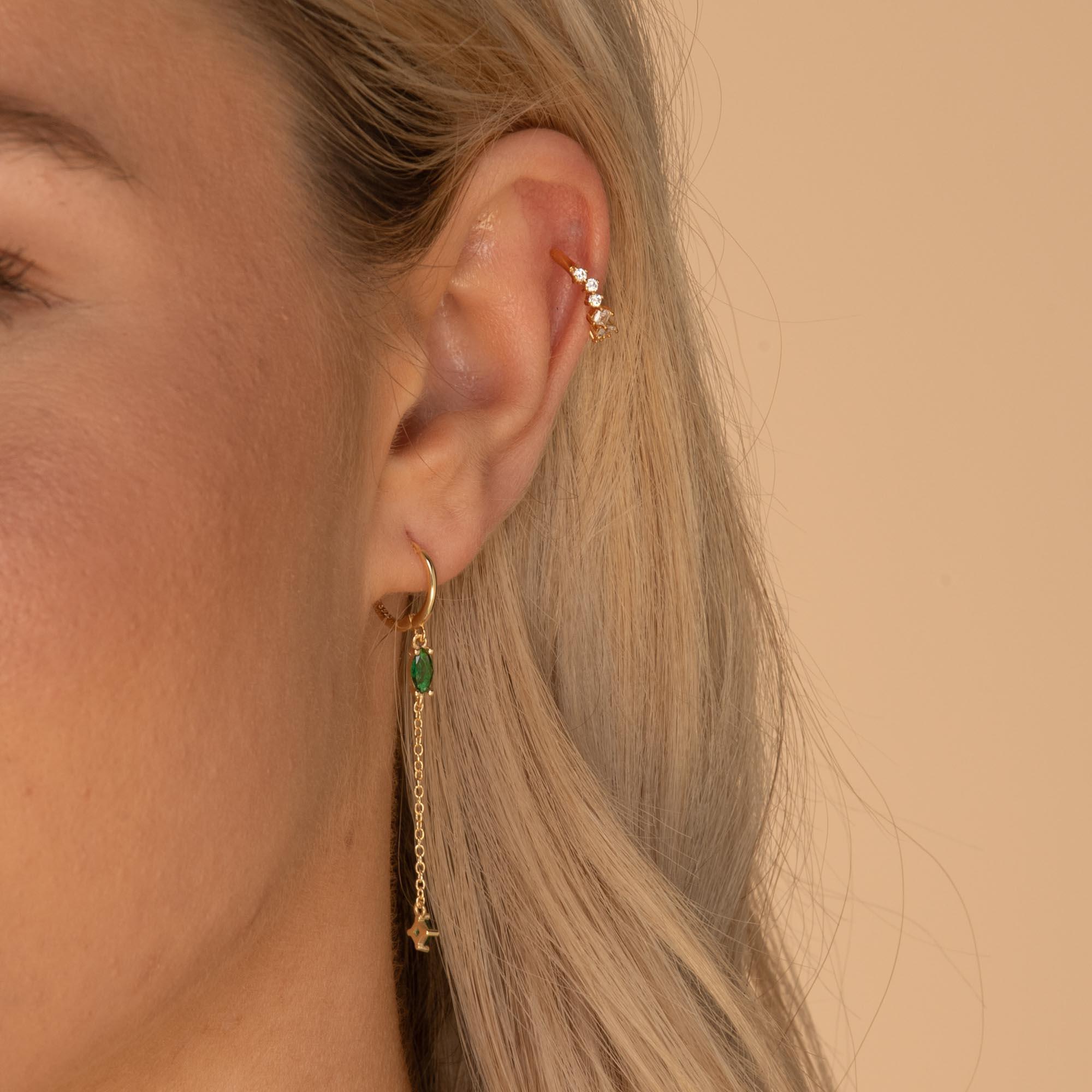Emerald Marquise Sapphire Drop Huggie Earrings - Camile & Stone