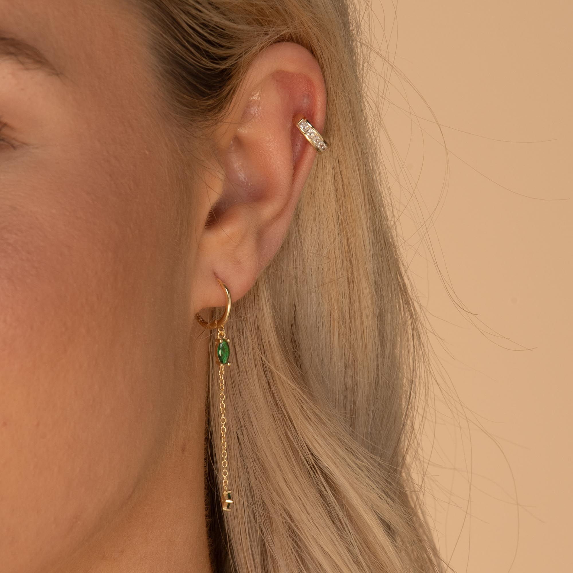 Emerald Marquise Sapphire Drop Huggie Earrings - Camile & Stone