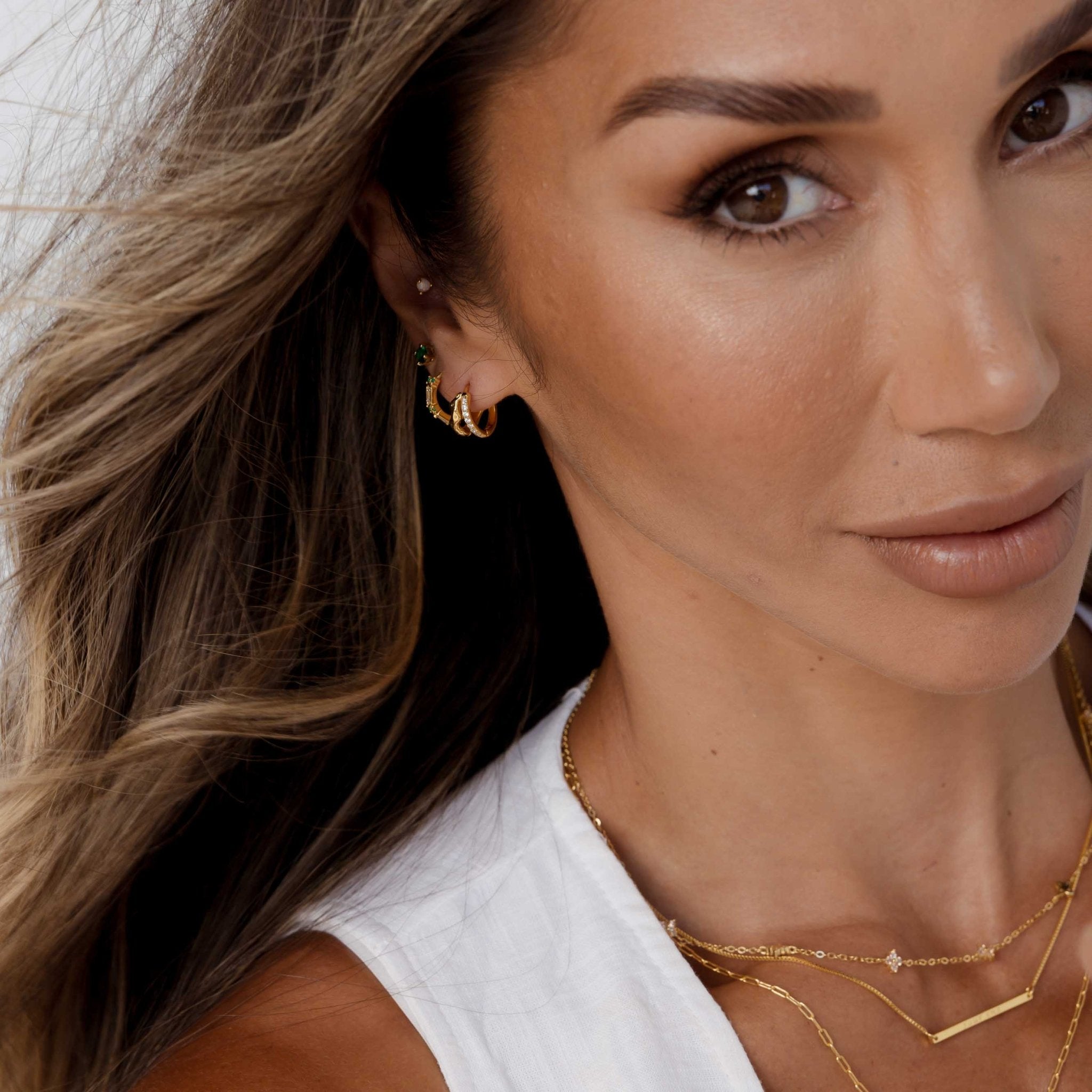 Emerald Zirconia Huggie Earrings - Camile & Stone