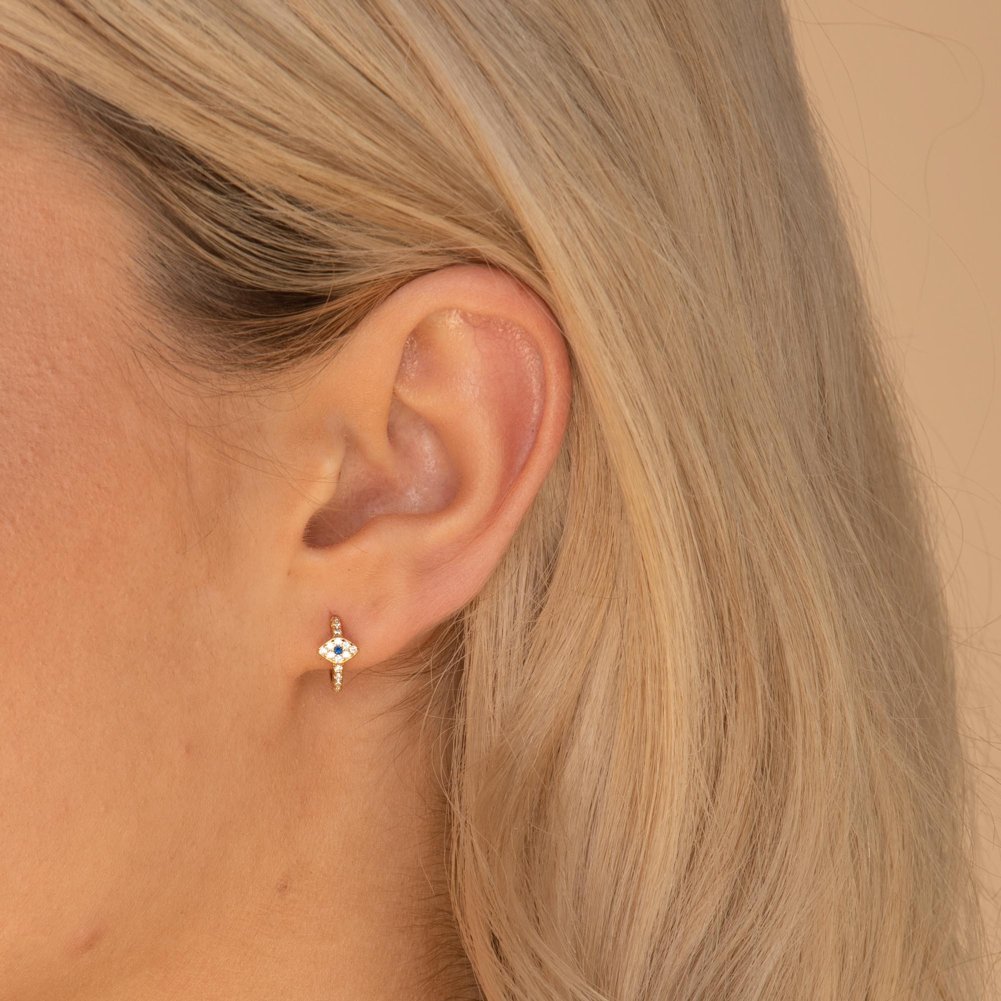 Evil Eye Sapphire Huggie Earrings - Camile & Stone