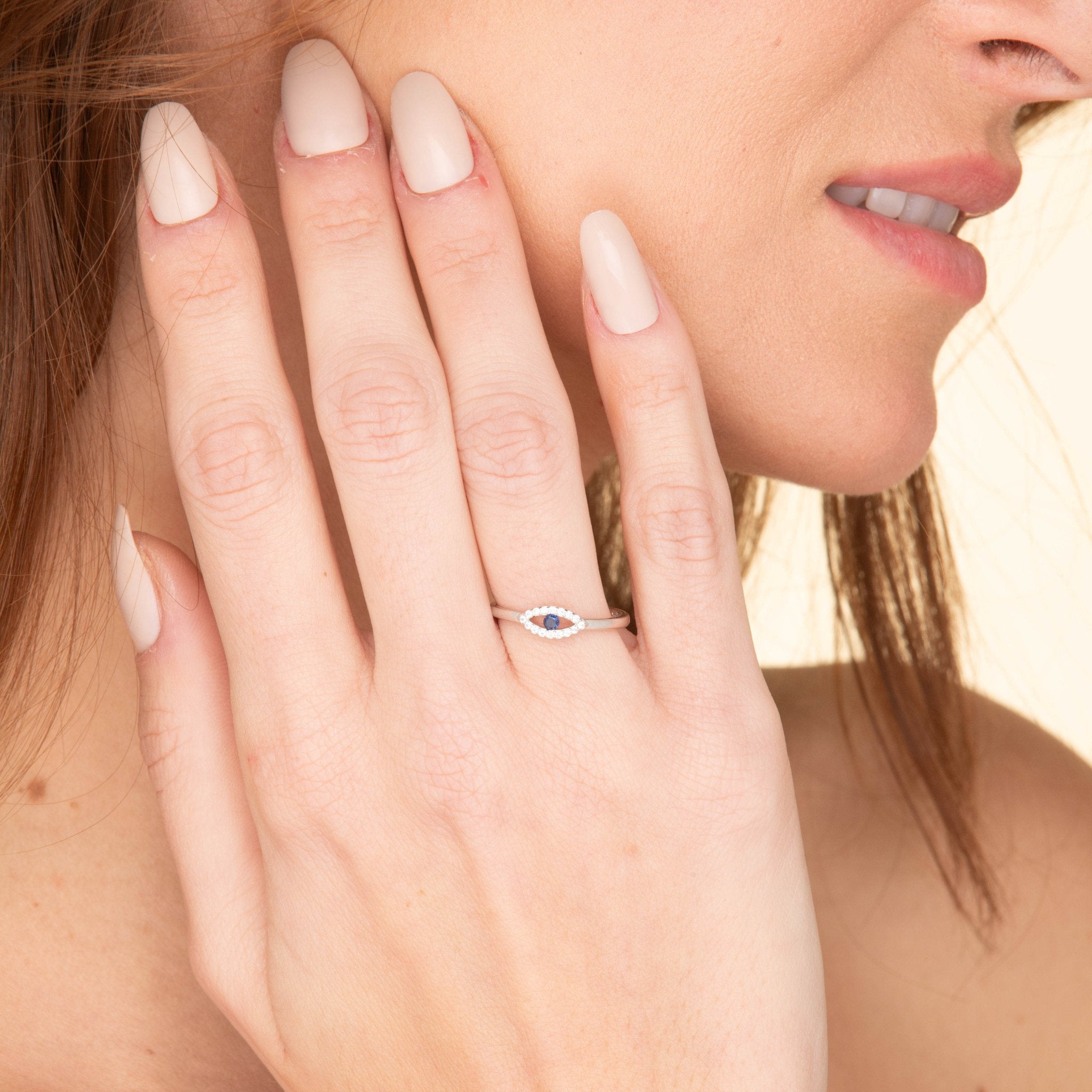 Evil Eye Sapphire Open Adjustable Ring - Camile & Stone