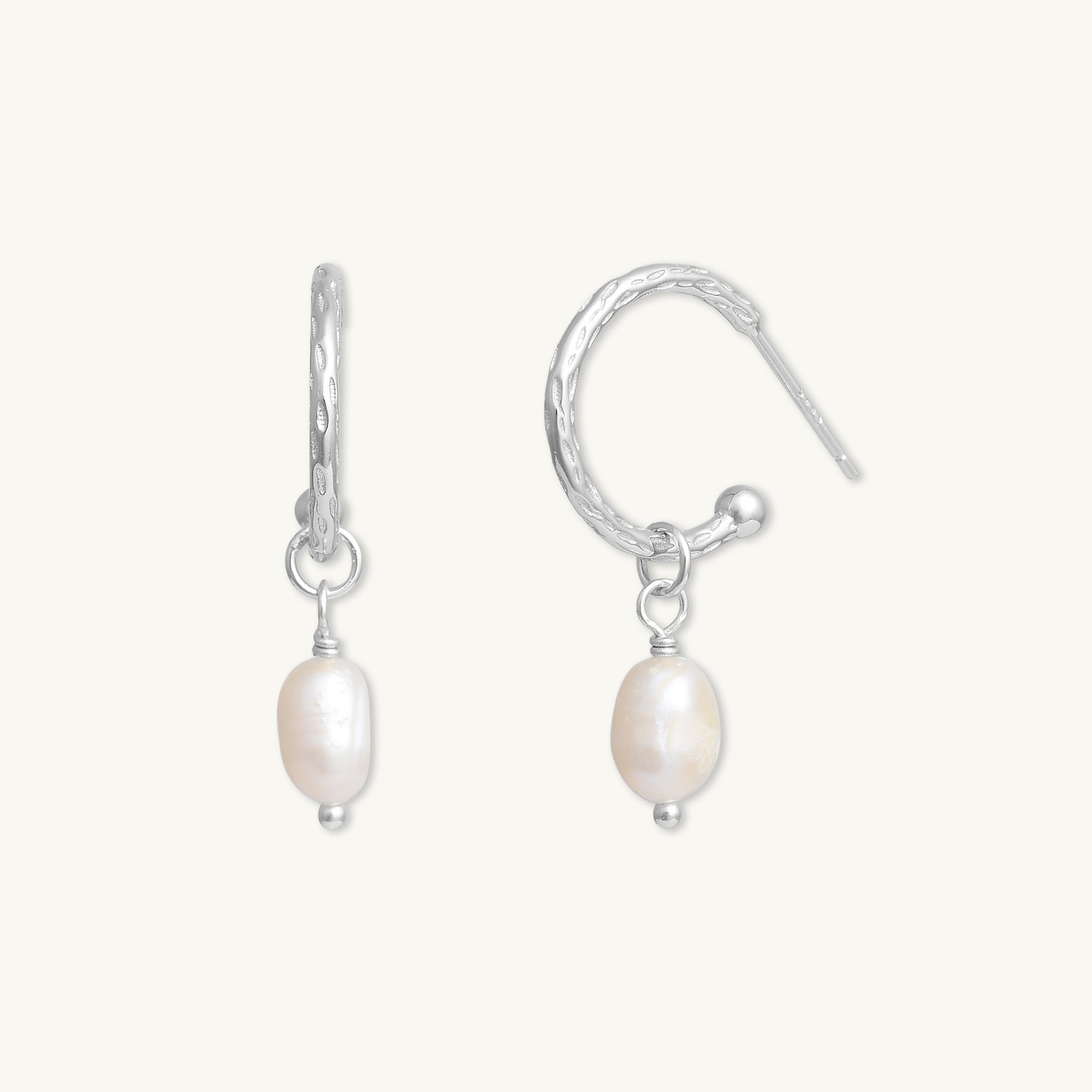 Freshwater Pearl Dangle Molten Huggie Earrings - Camile & Stone