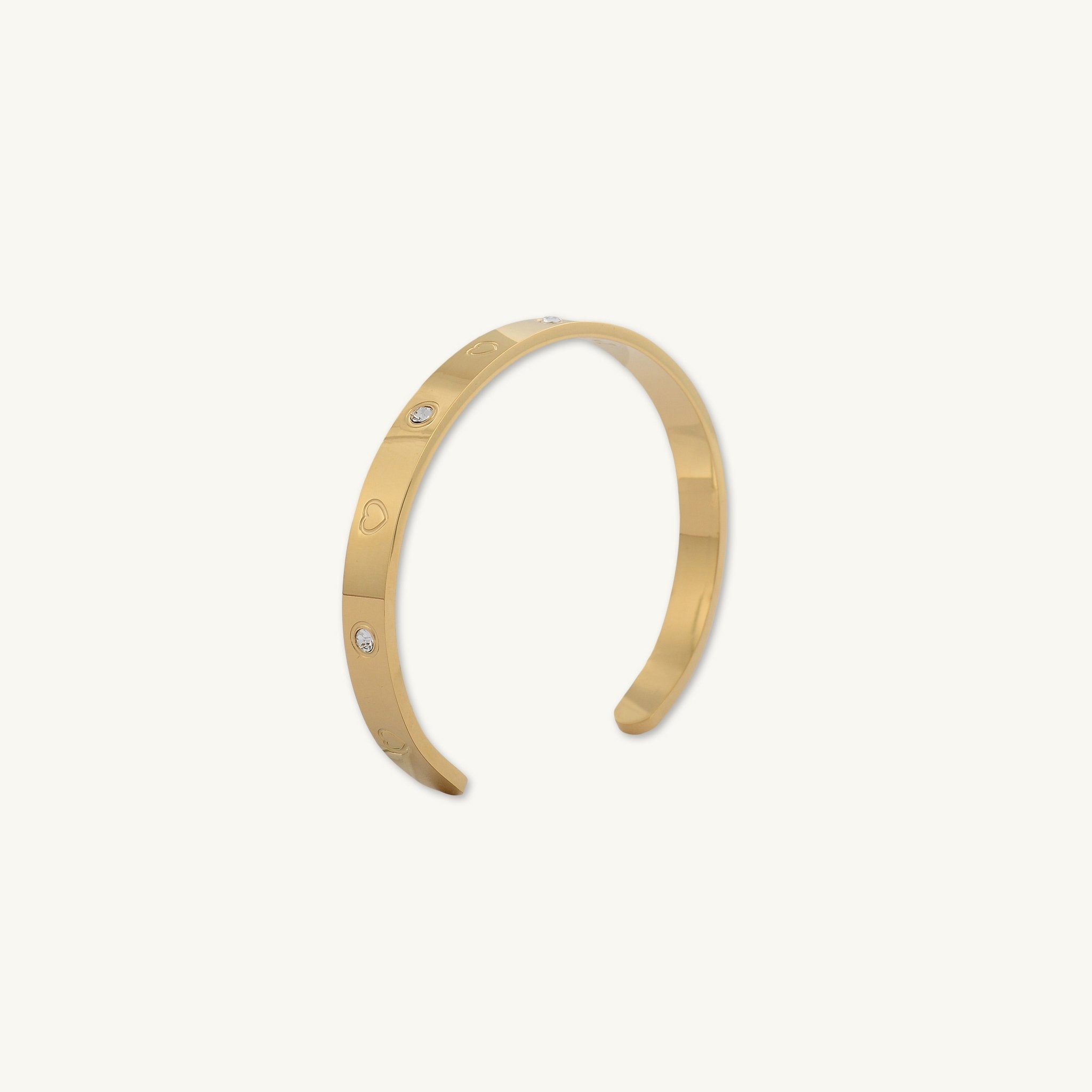 Heart Zirconia Open Cuff Bangle Bracelet - Camile & Stone