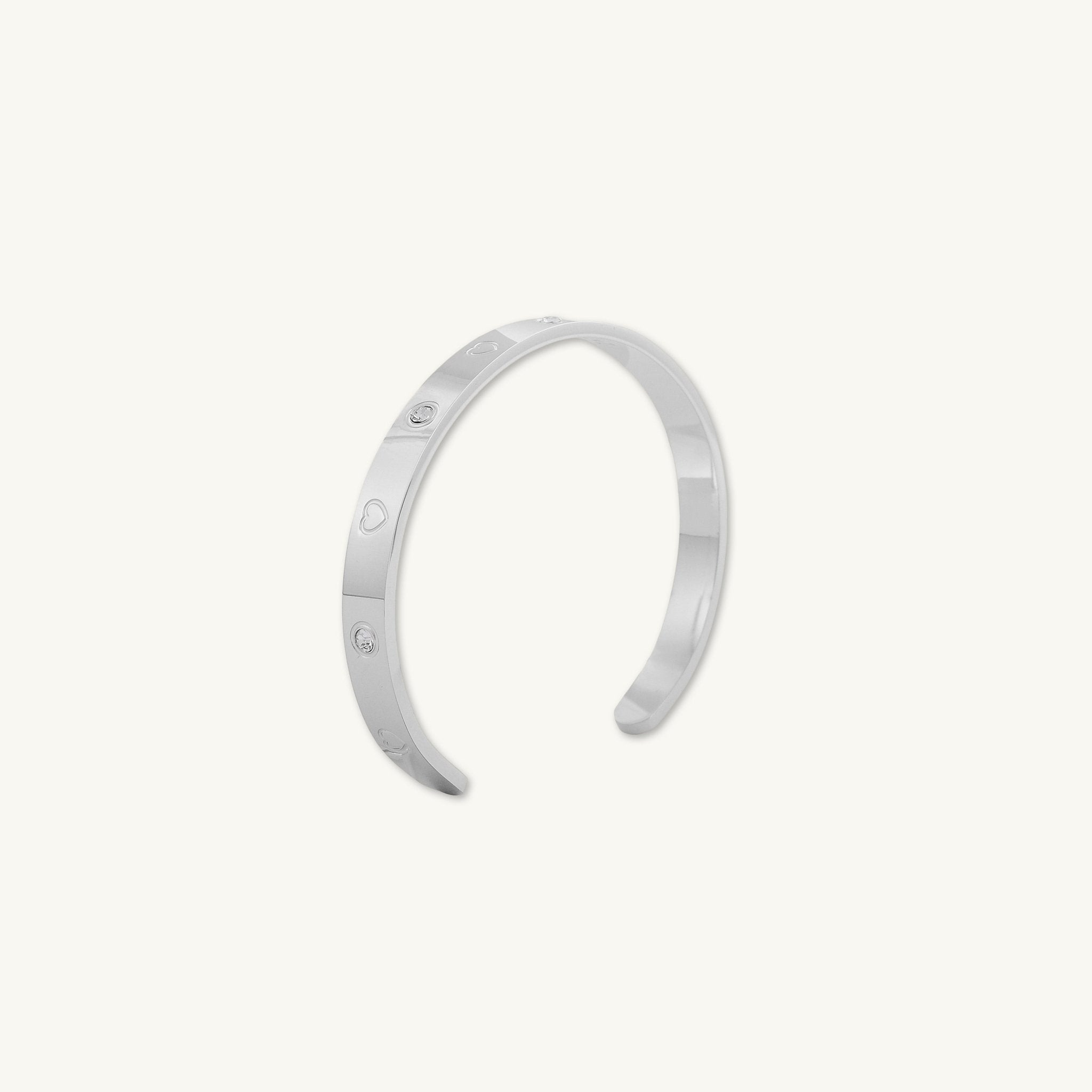 Heart Zirconia Open Cuff Bangle Bracelet - Camile & Stone
