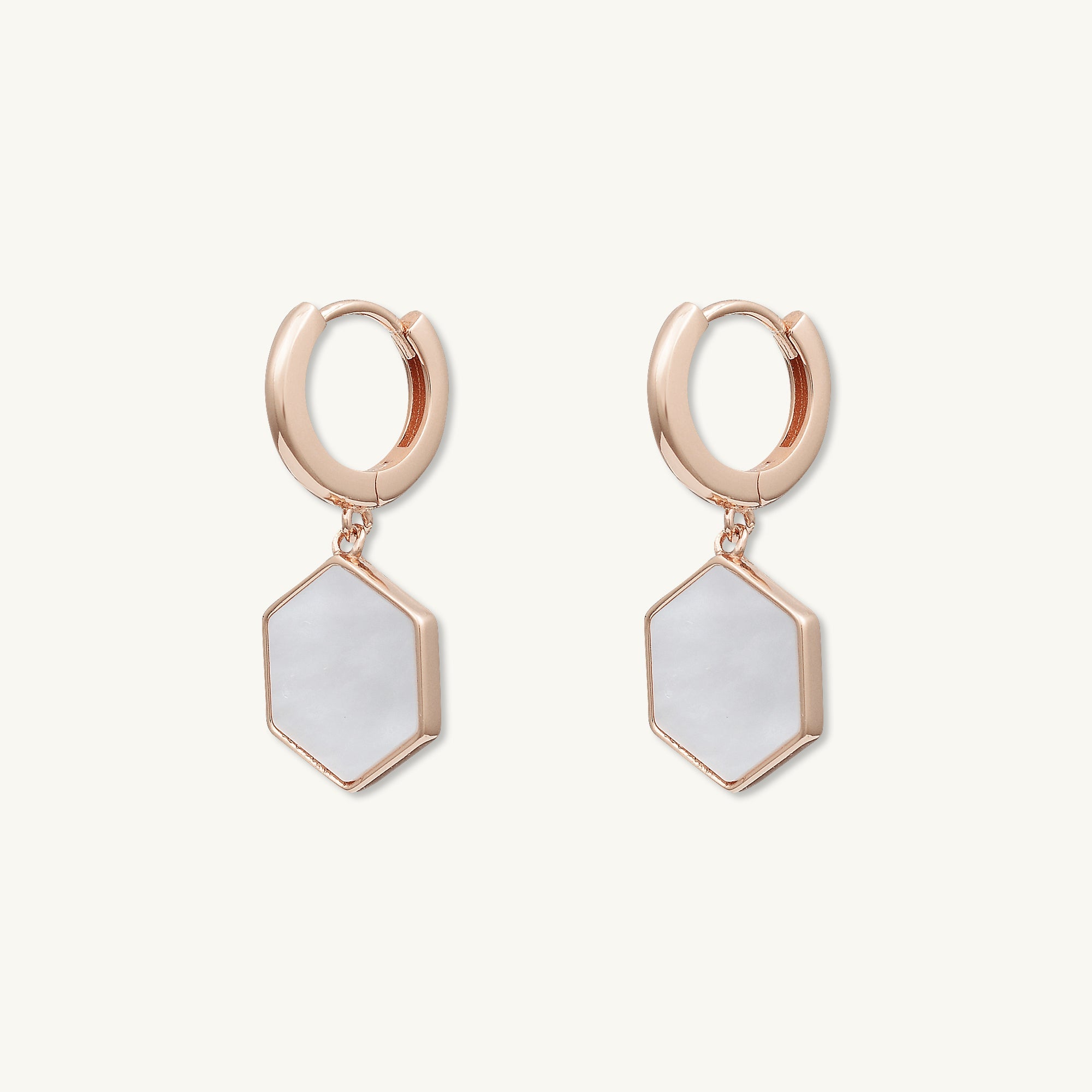 Hexagon Mother Of Pearl Huggie Earrings - Camile & Stone