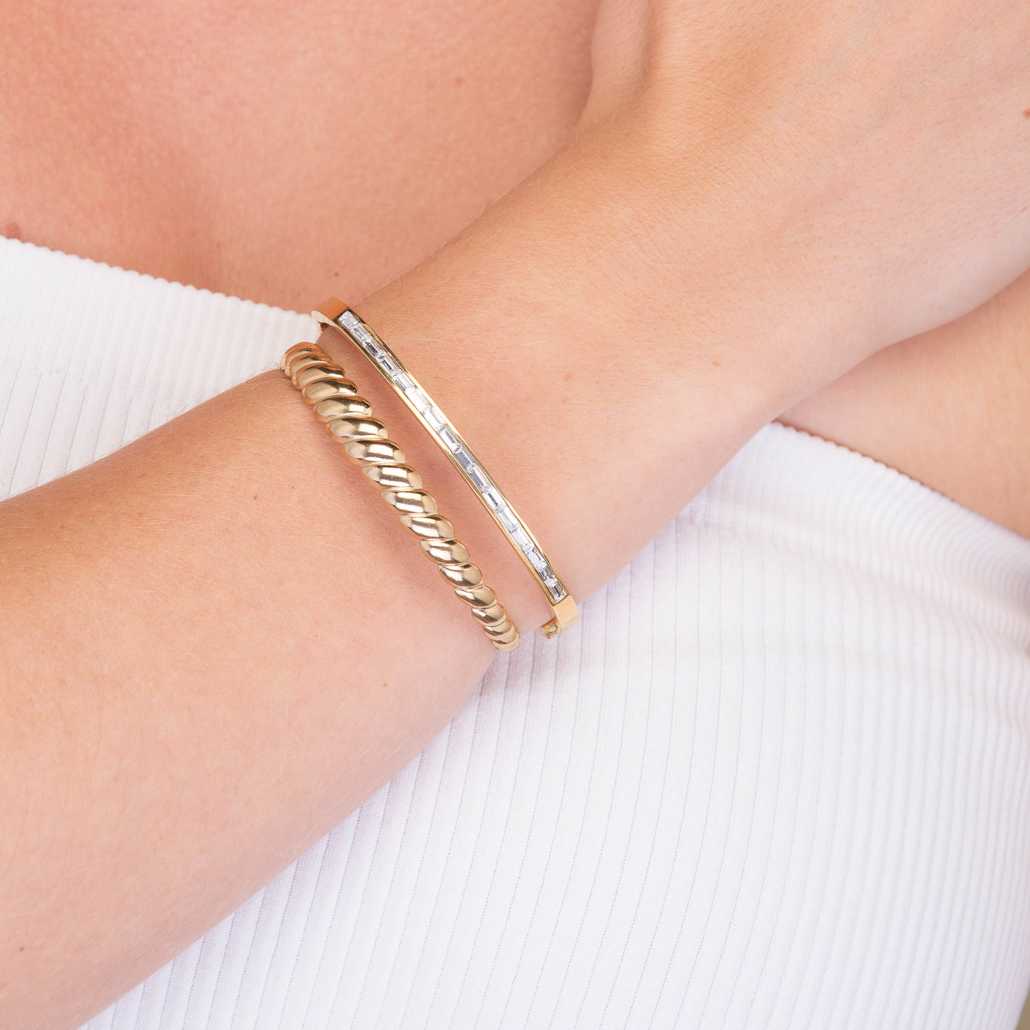 Linear Baguette Hinged Bangle Bracelet - Camile & Stone