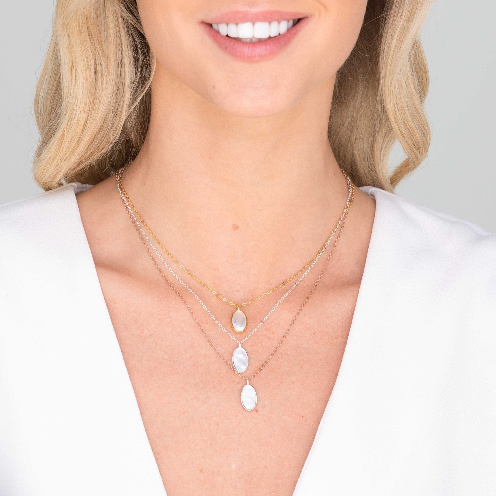 Mother Of Pearl Oval Medallion Necklace - Camile & Stone