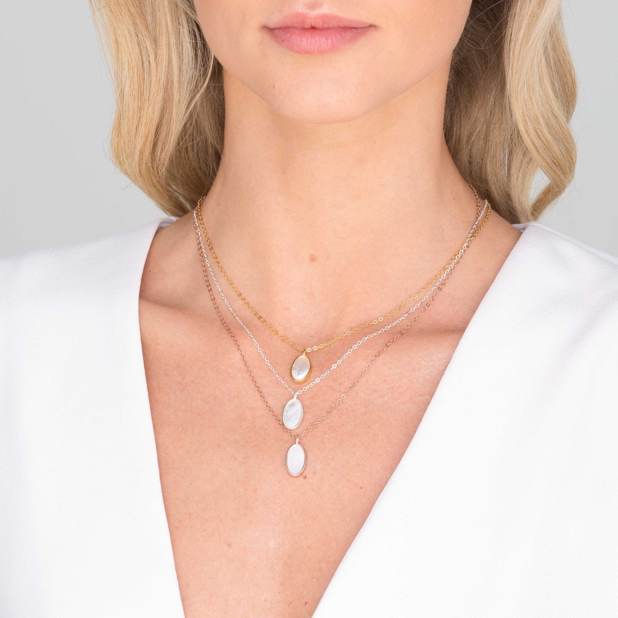 Mother Of Pearl Oval Medallion Necklace - Camile & Stone