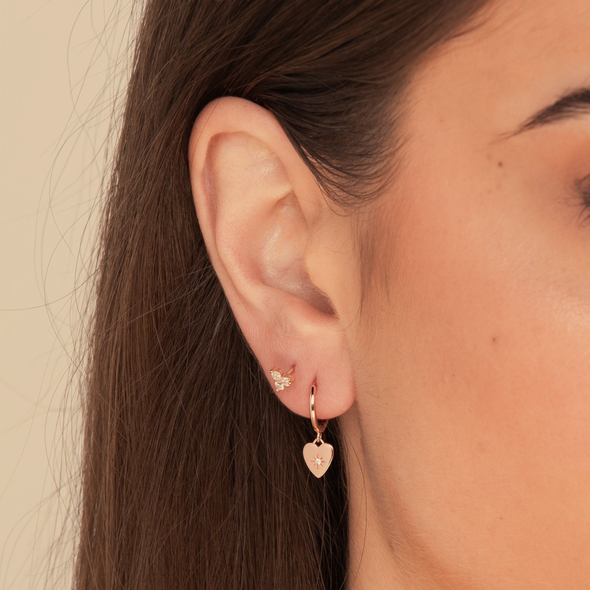 North Star Heart Huggie Hoop Earrings - Camile & Stone