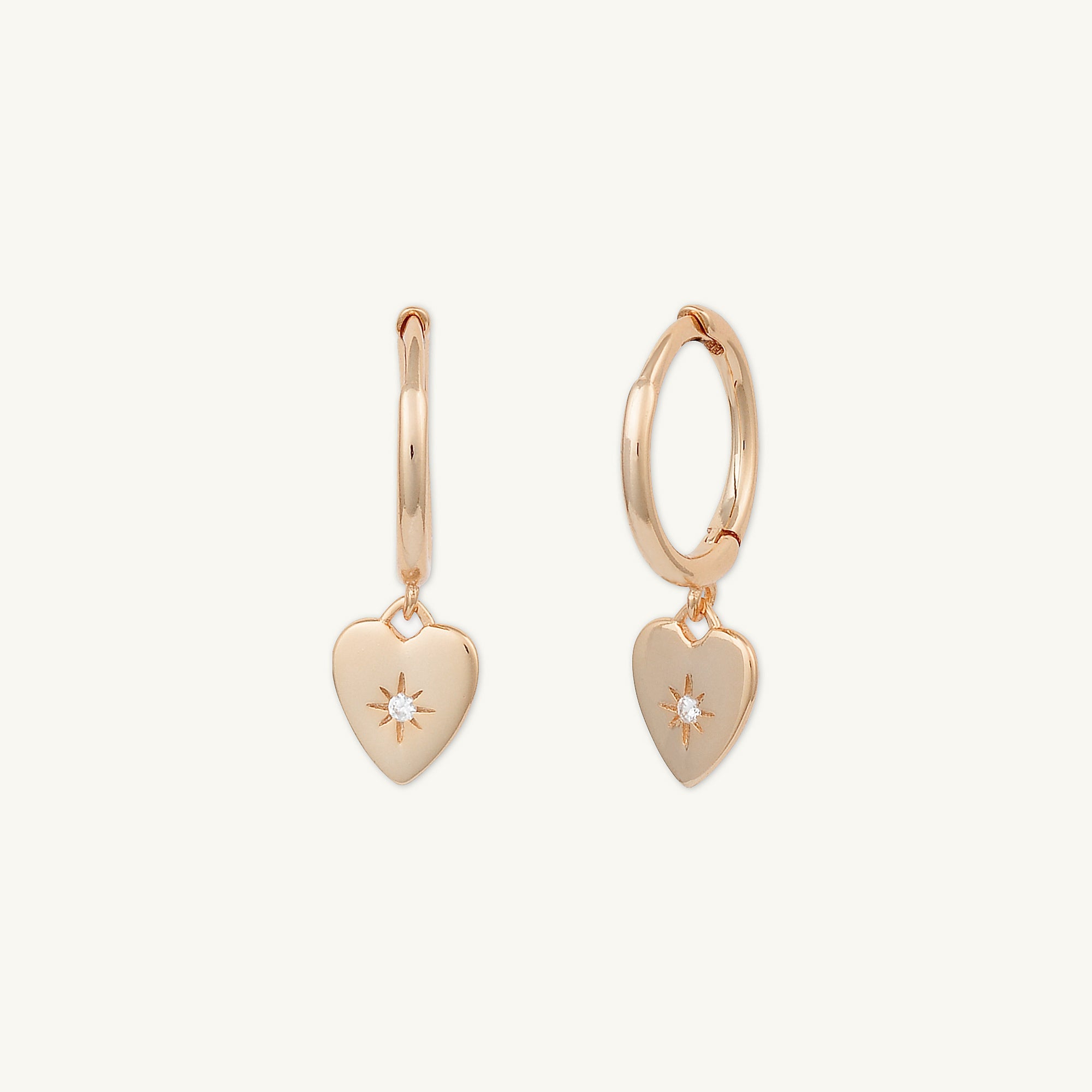 North Star Heart Huggie Hoop Earrings - Camile & Stone