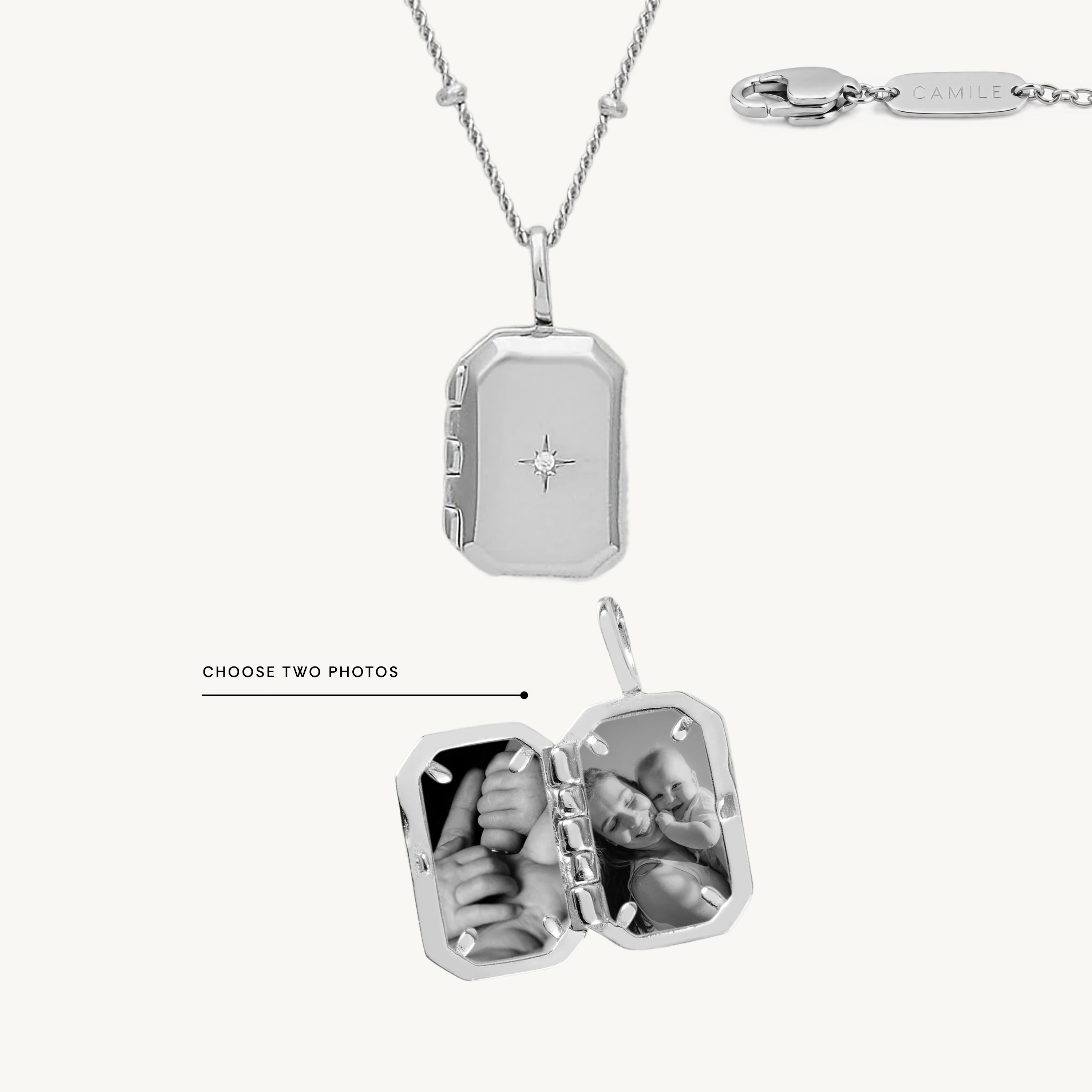 North Star Rectangular Photo Locket Necklace (No Photos Included)