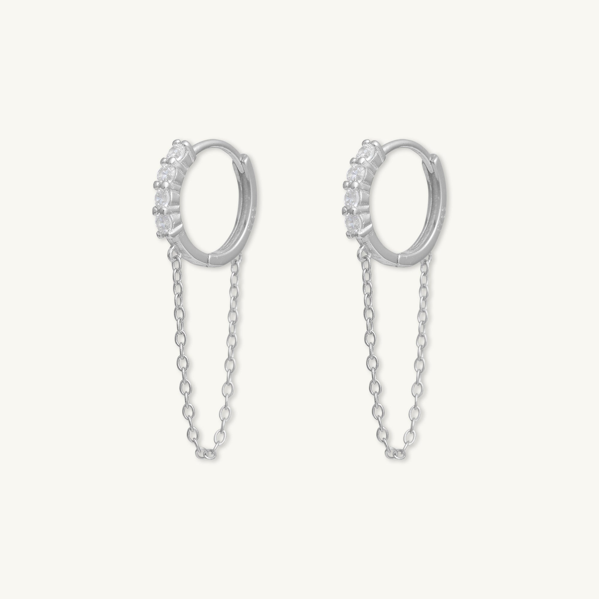 Sapphire Dangling Chain Huggie Earrings - Camile & Stone