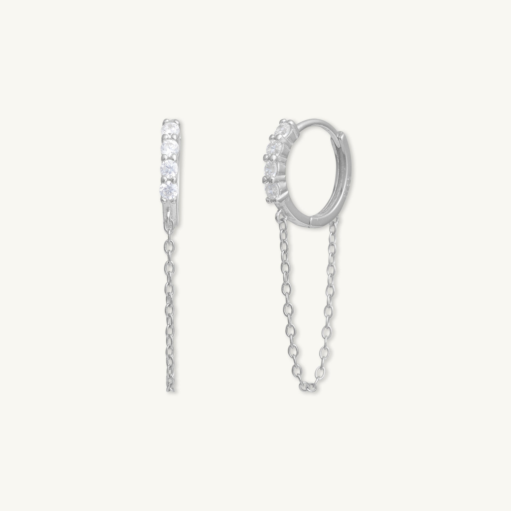 Sapphire Dangling Chain Huggie Earrings - Camile & Stone