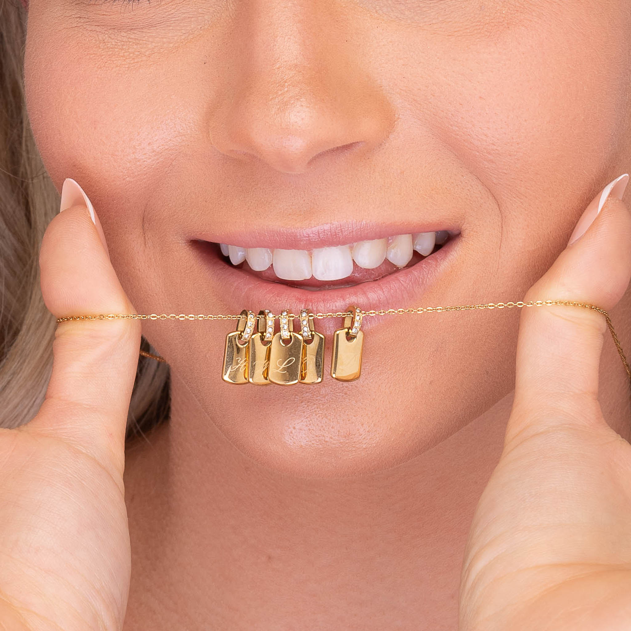 Script Initial Letter Engraved Sapphire Tag Pendant - Camile & Stone