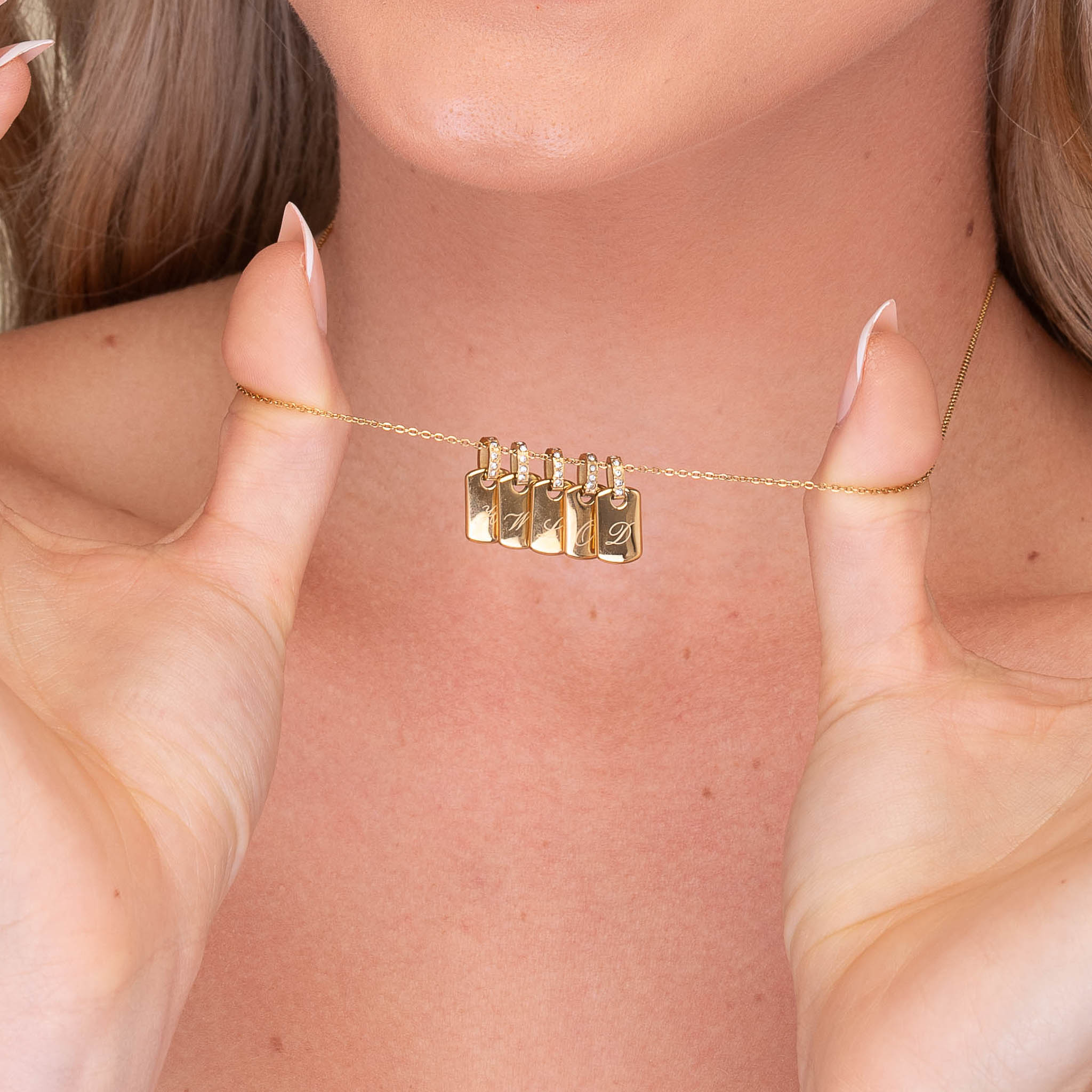 Script Initial Letter Engraved Sapphire Tag Pendant - Camile & Stone