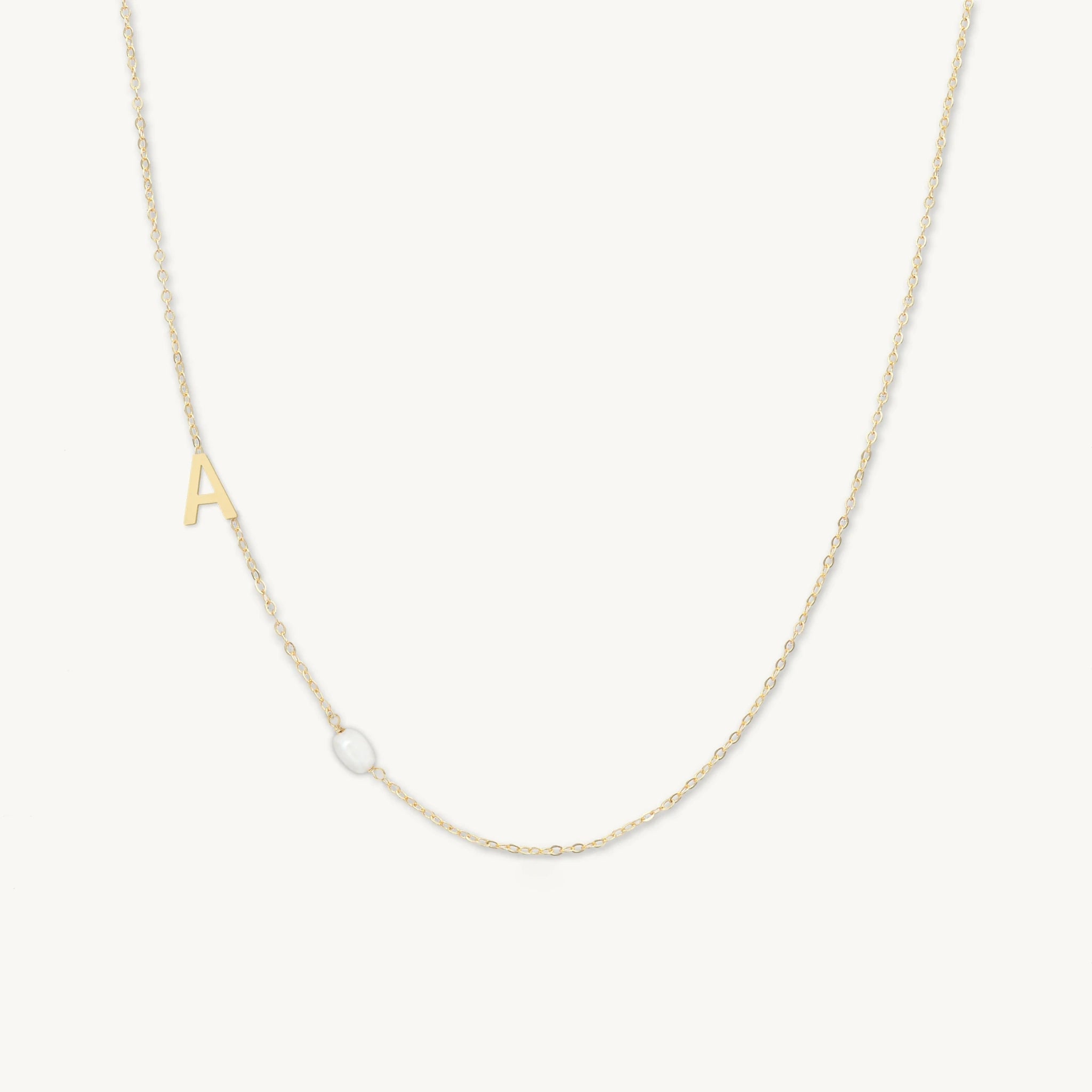 Sideways A - Z Initial Letter Freshwater Pearl Necklace - Camile & Stone