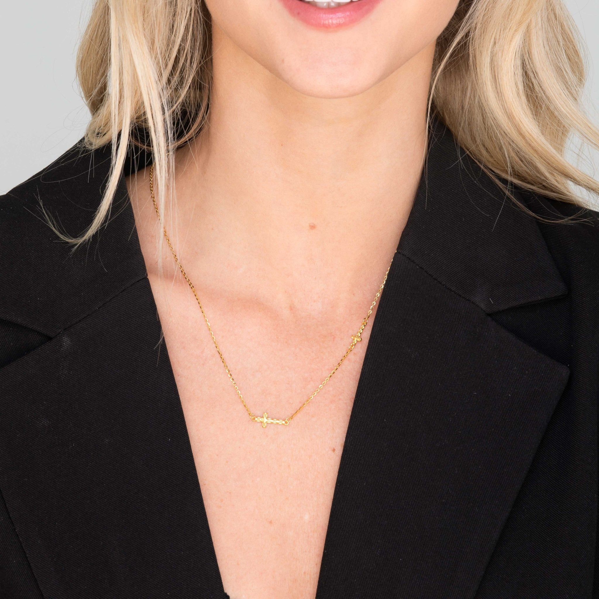 Sideways Double Cross Necklace - Camile & Stone