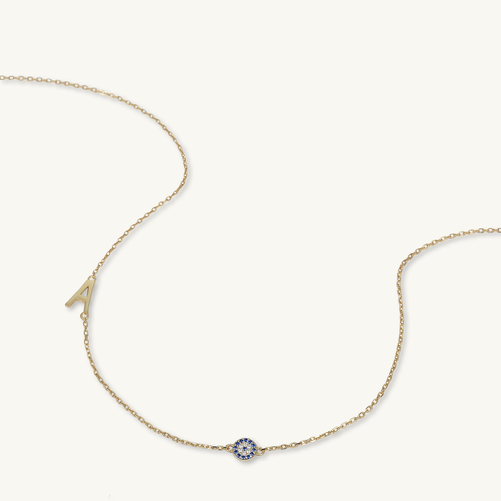Sideways Initial Letter Evil Eye Necklace - Camile & Stone