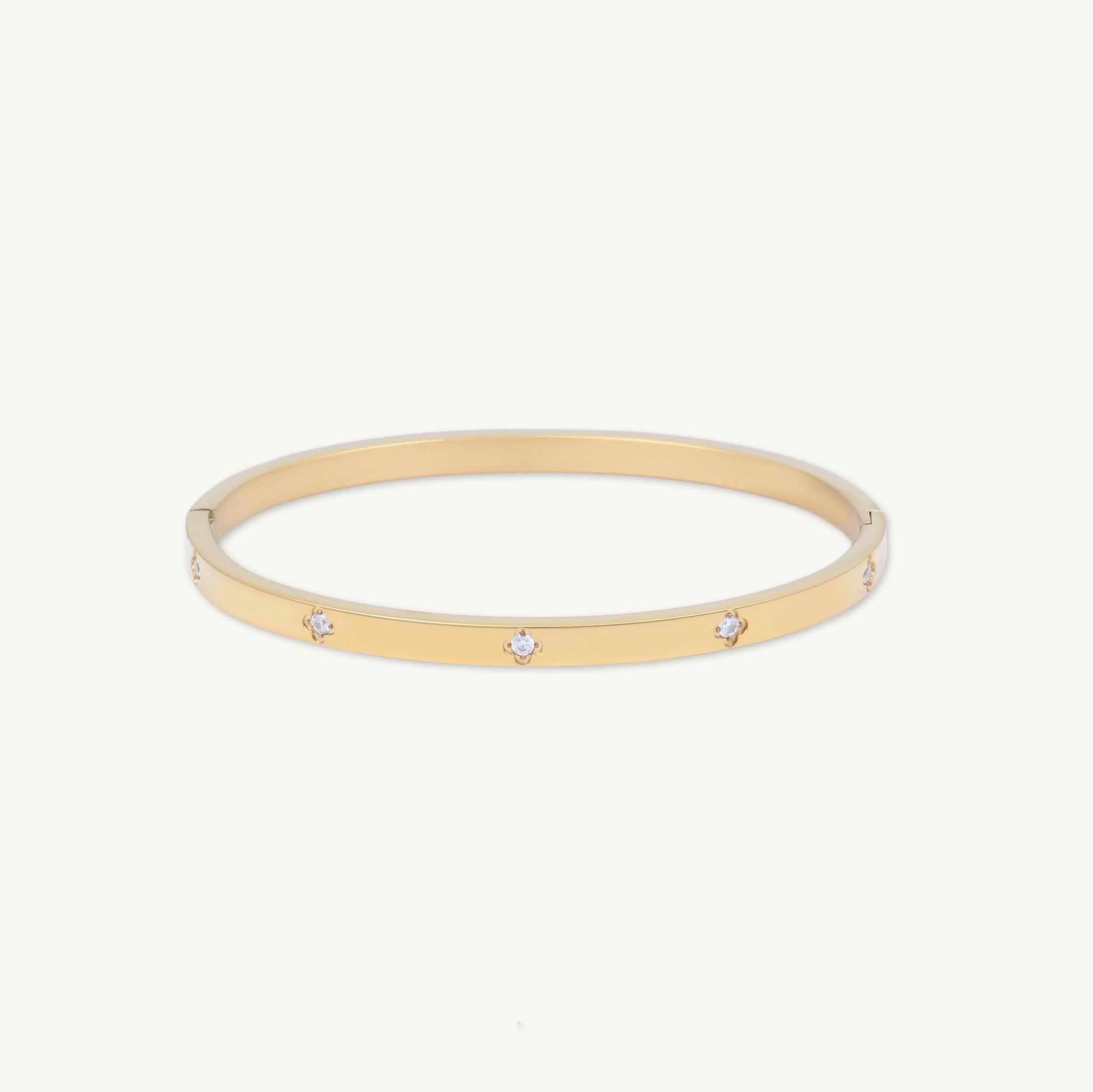 Slim Clover Zirconia Hinged Bangle Bracelet - Camile & Stone