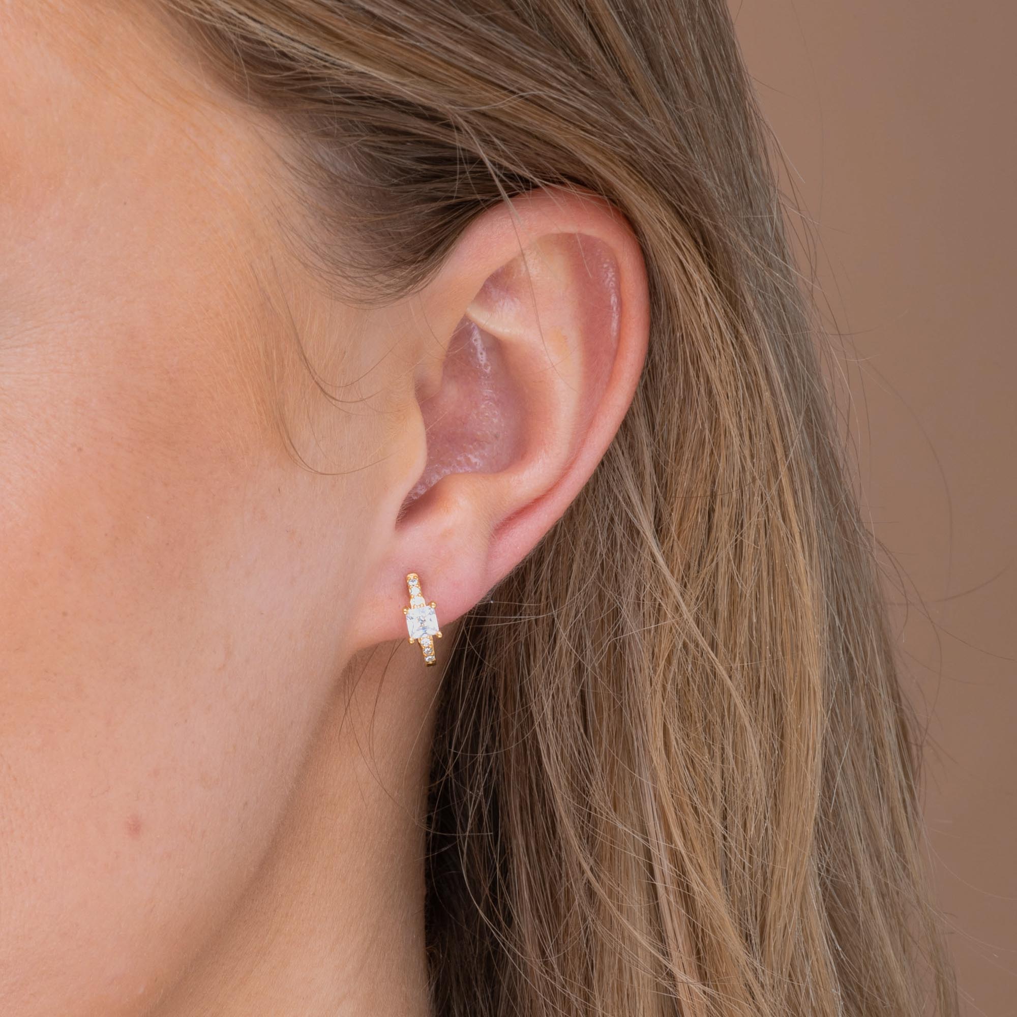 Square Sapphire Huggie Earrings - Camile & Stone