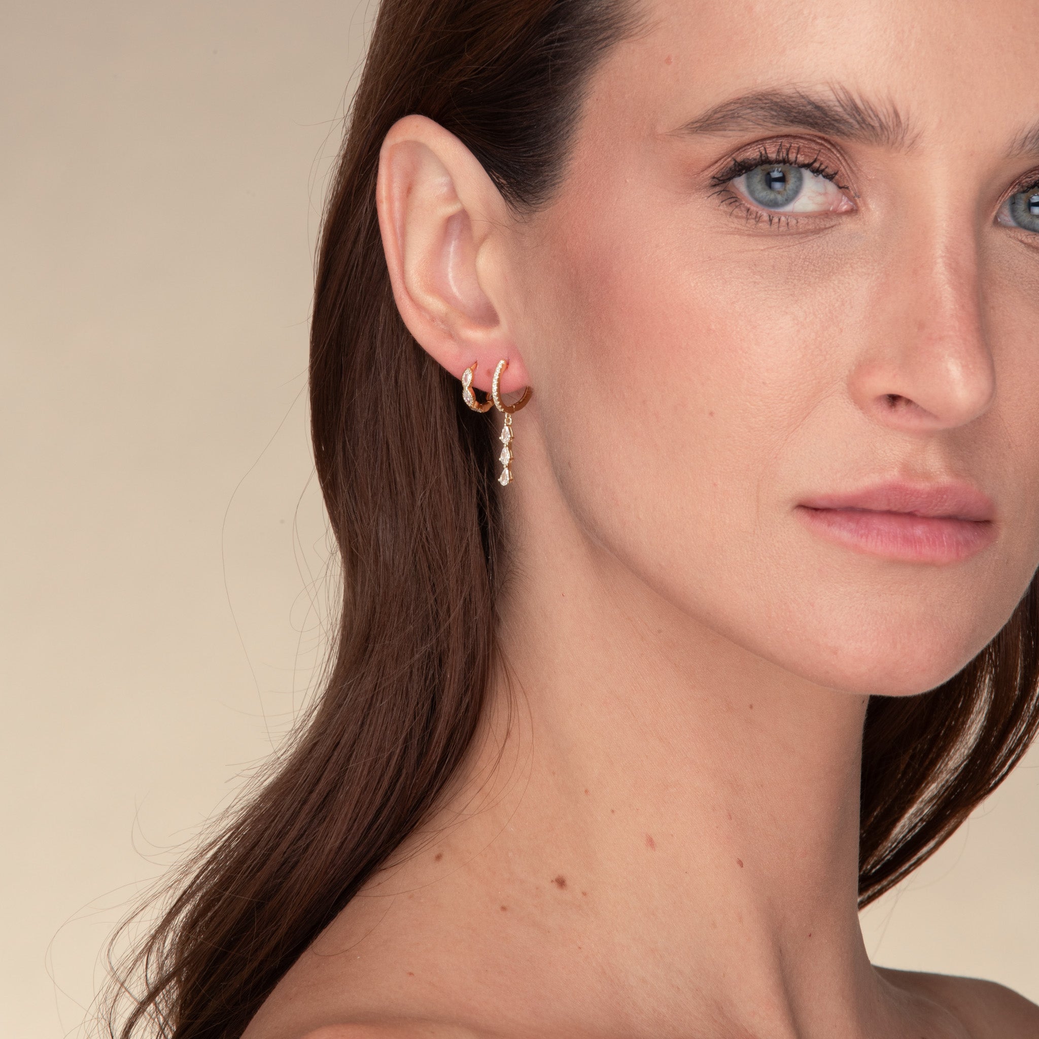 Teardrop Bar Zirconia Huggie Hoop Earrings - Camile & Stone