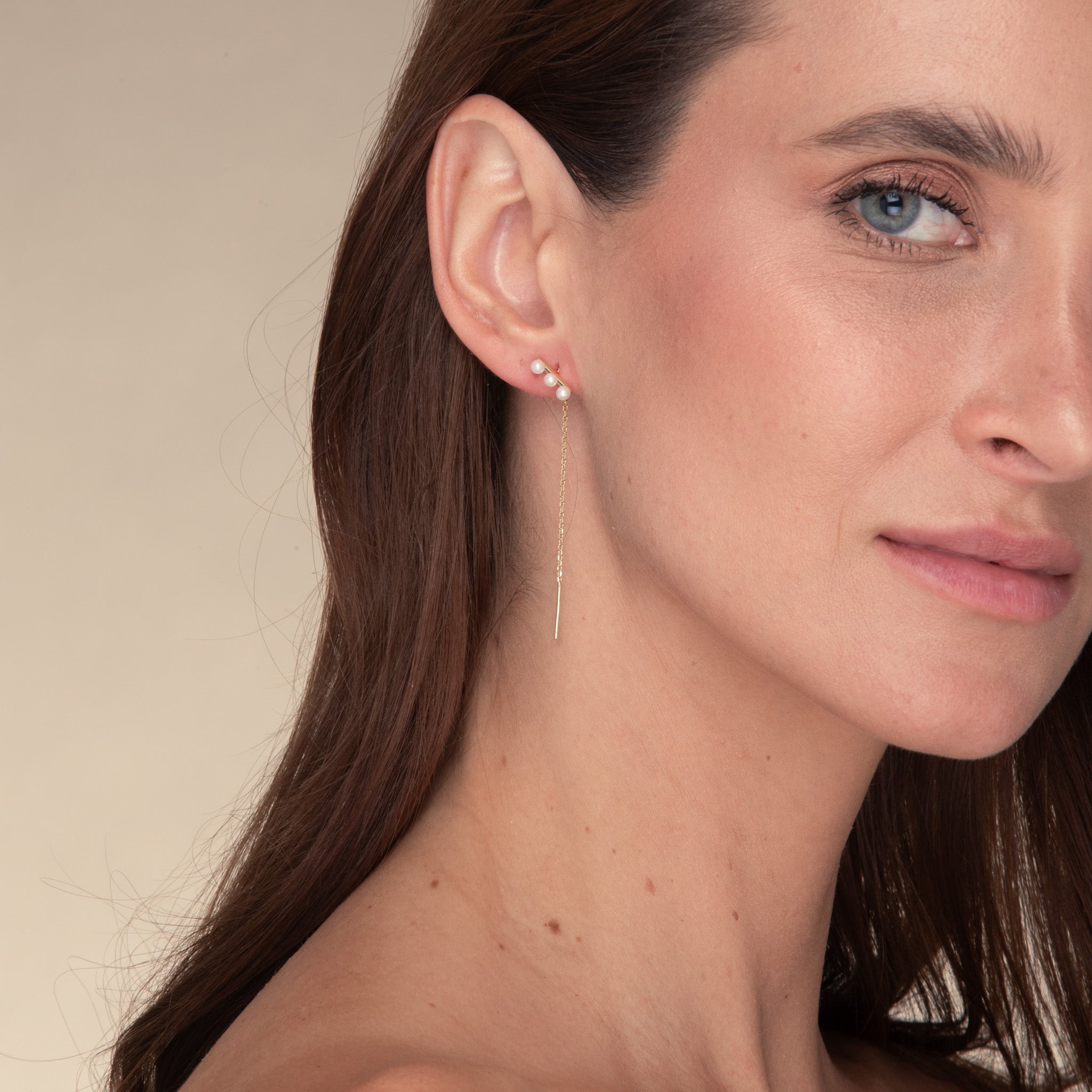 Trio Pearl Bar Threader Earrings - Camile & Stone