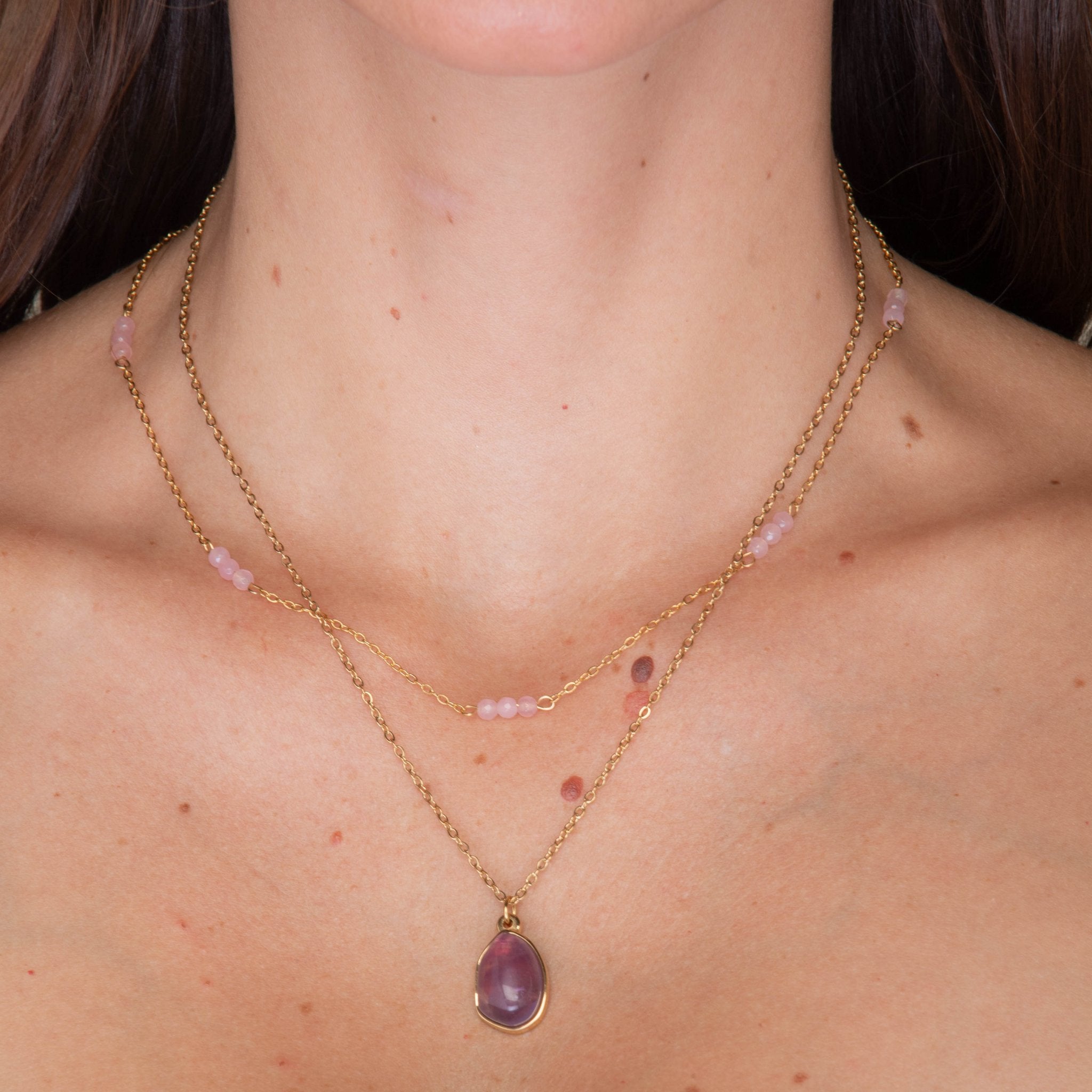Trio Rose Quartz Satellite Chain Necklace - Camile & Stone