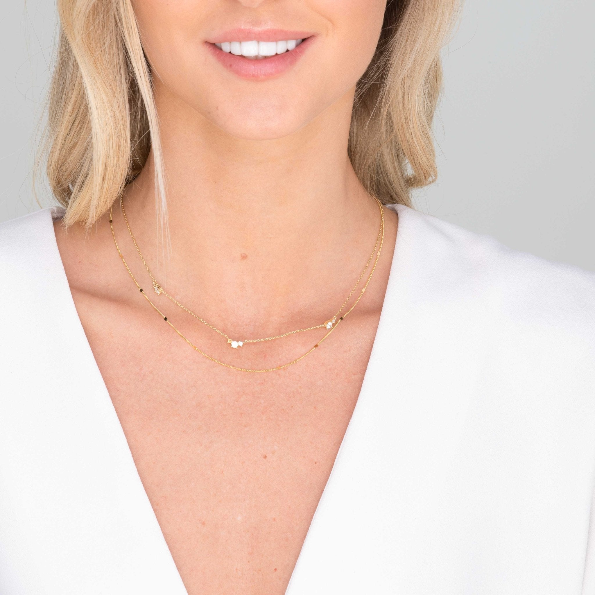 Trio Sapphire Station Chain Necklace - Camile & Stone