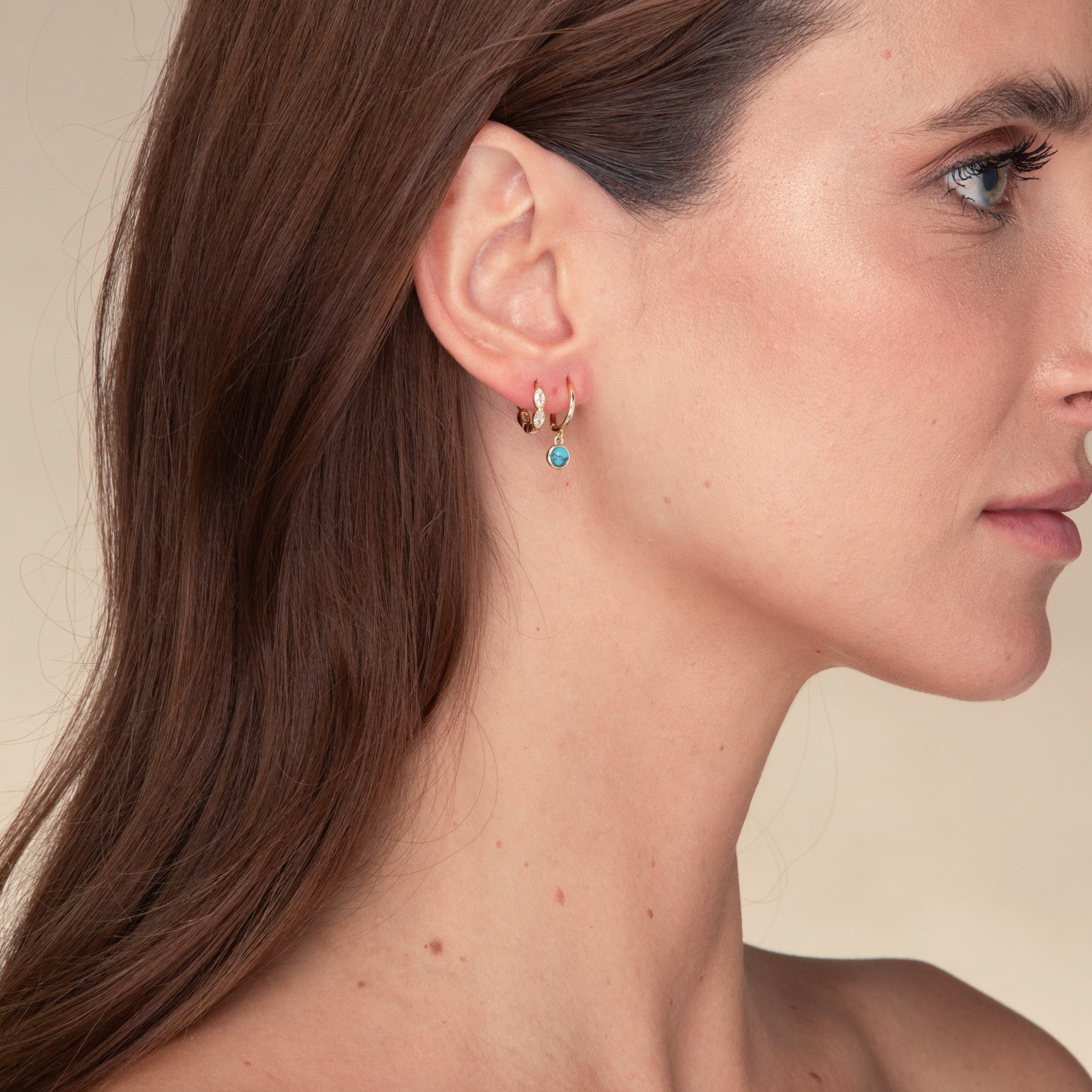 Turquoise Circle Dangle Huggie Earrings - Camile & Stone