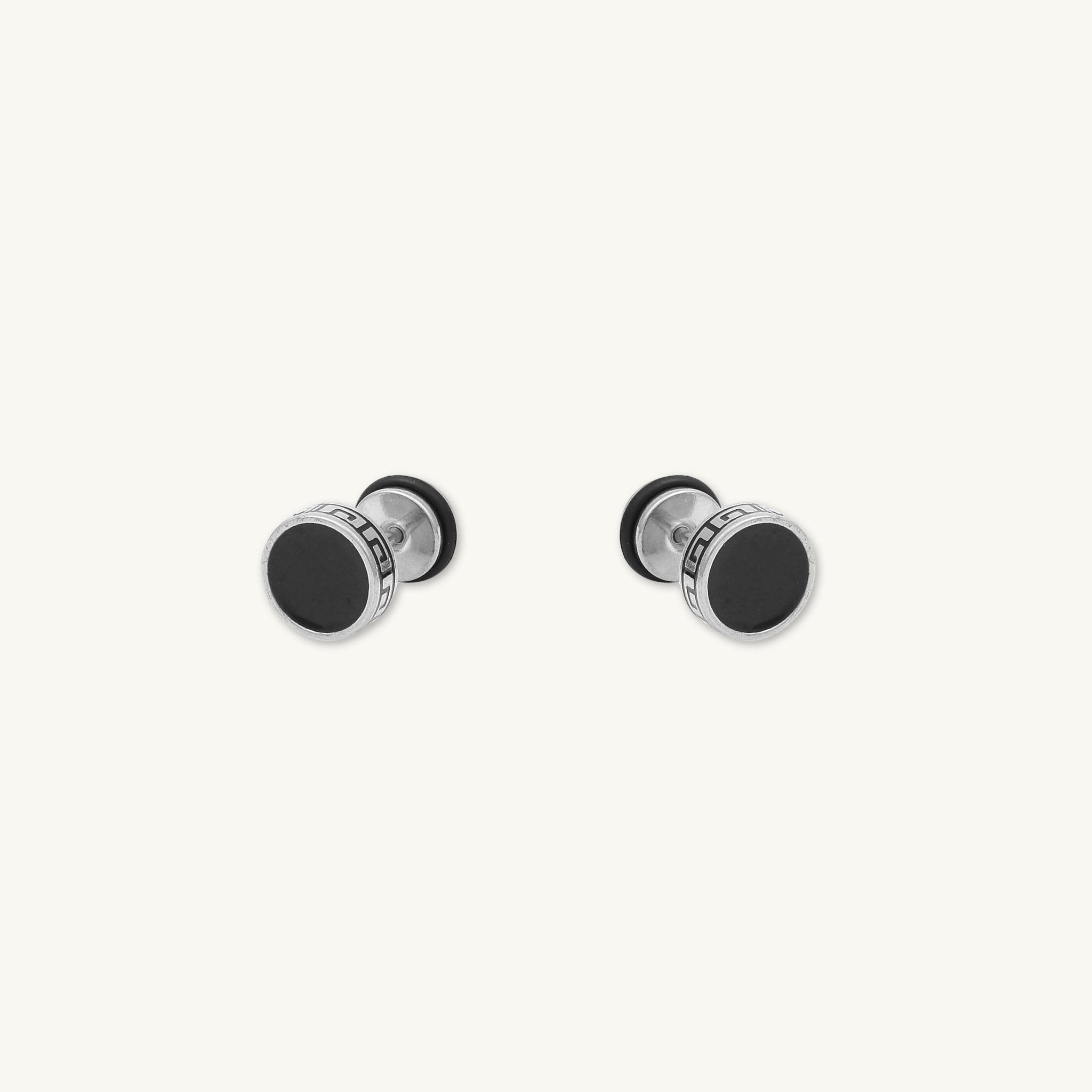 Unisex Circle Black Enamel Greek Stud Earrings - Camile & Stone