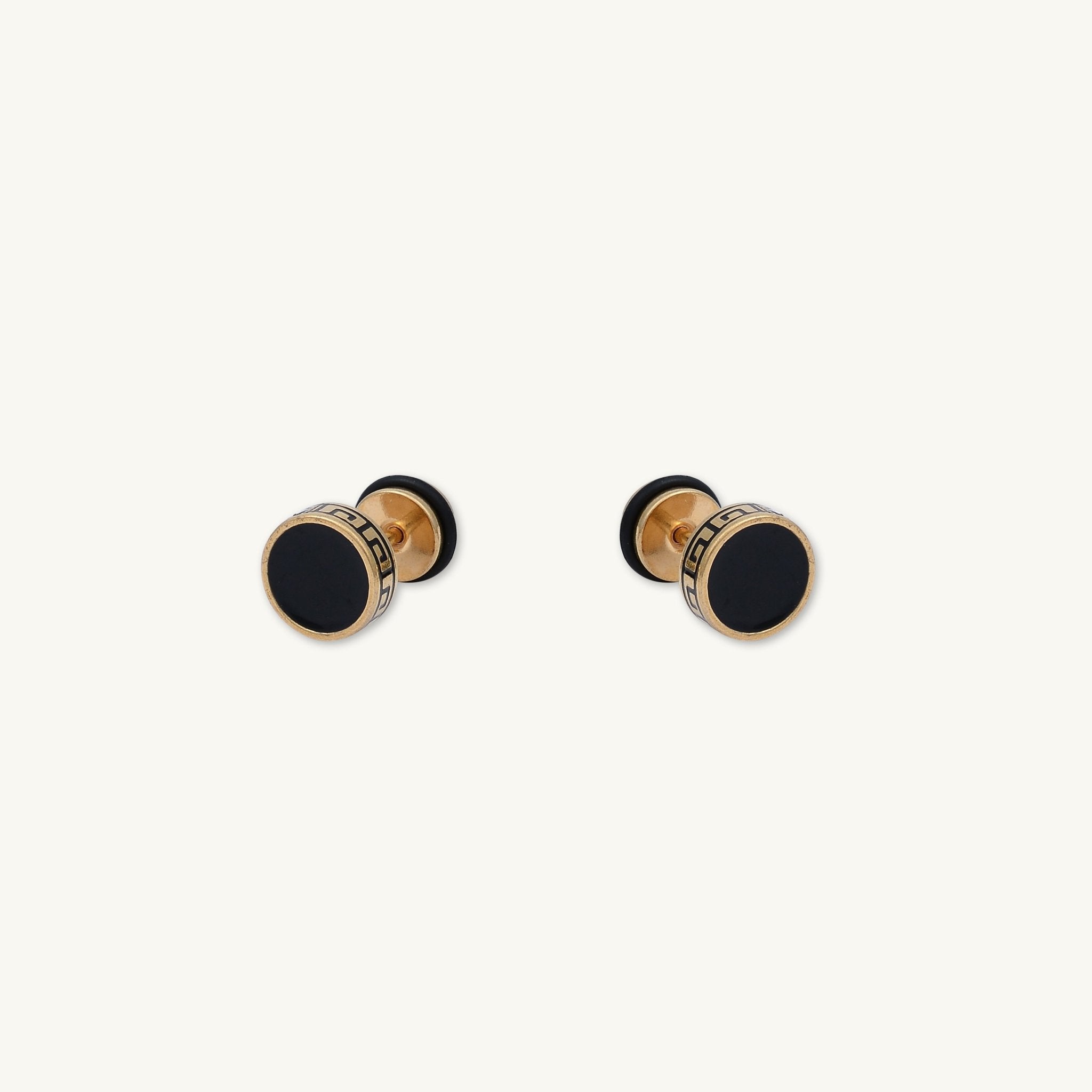 Unisex Circle Black Enamel Greek Stud Earrings - Camile & Stone