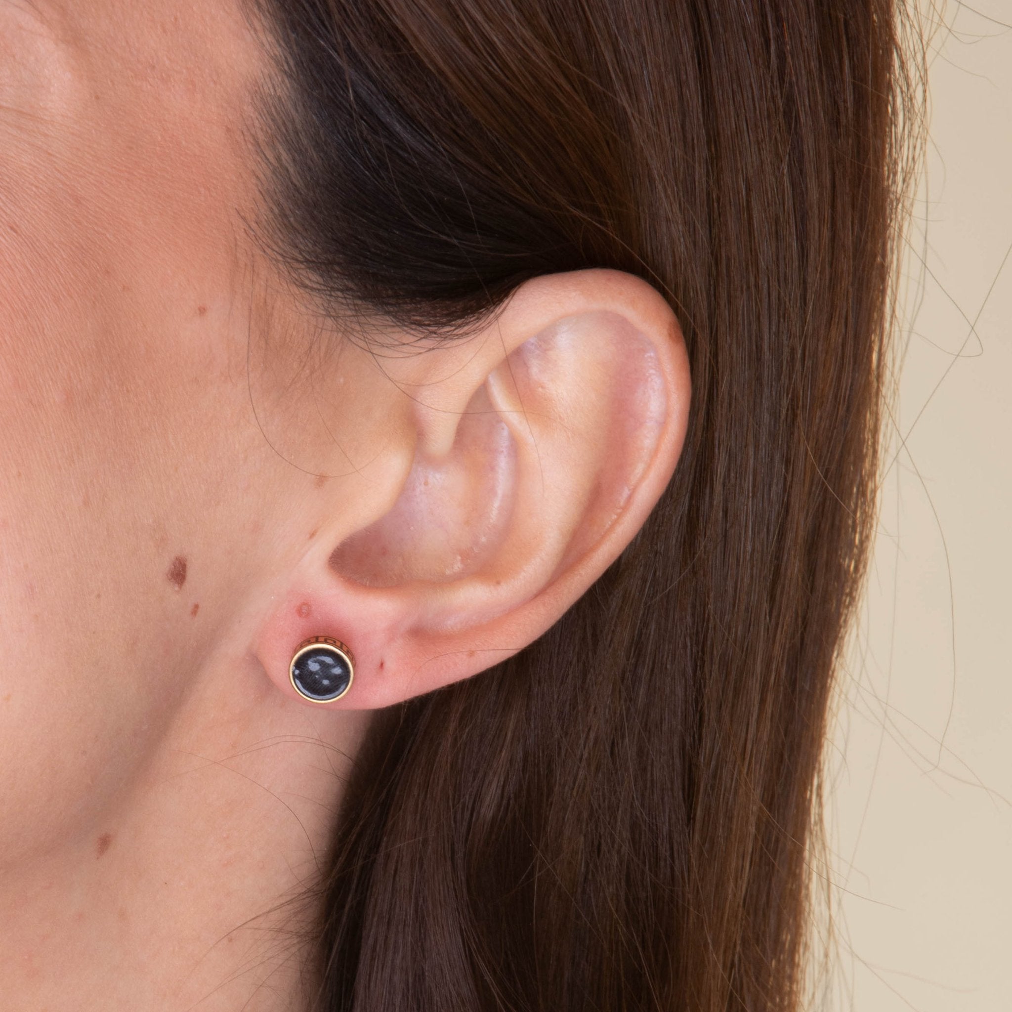 Unisex Circle Black Enamel Greek Stud Earrings - Camile & Stone