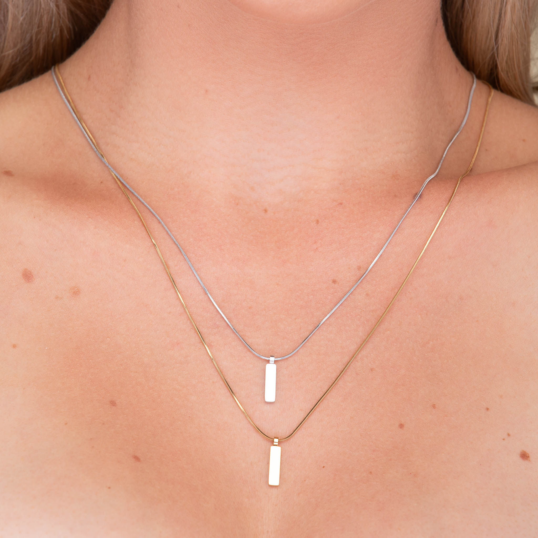 Unisex Small Dog Tag Snake Chain Necklace - Camile & Stone