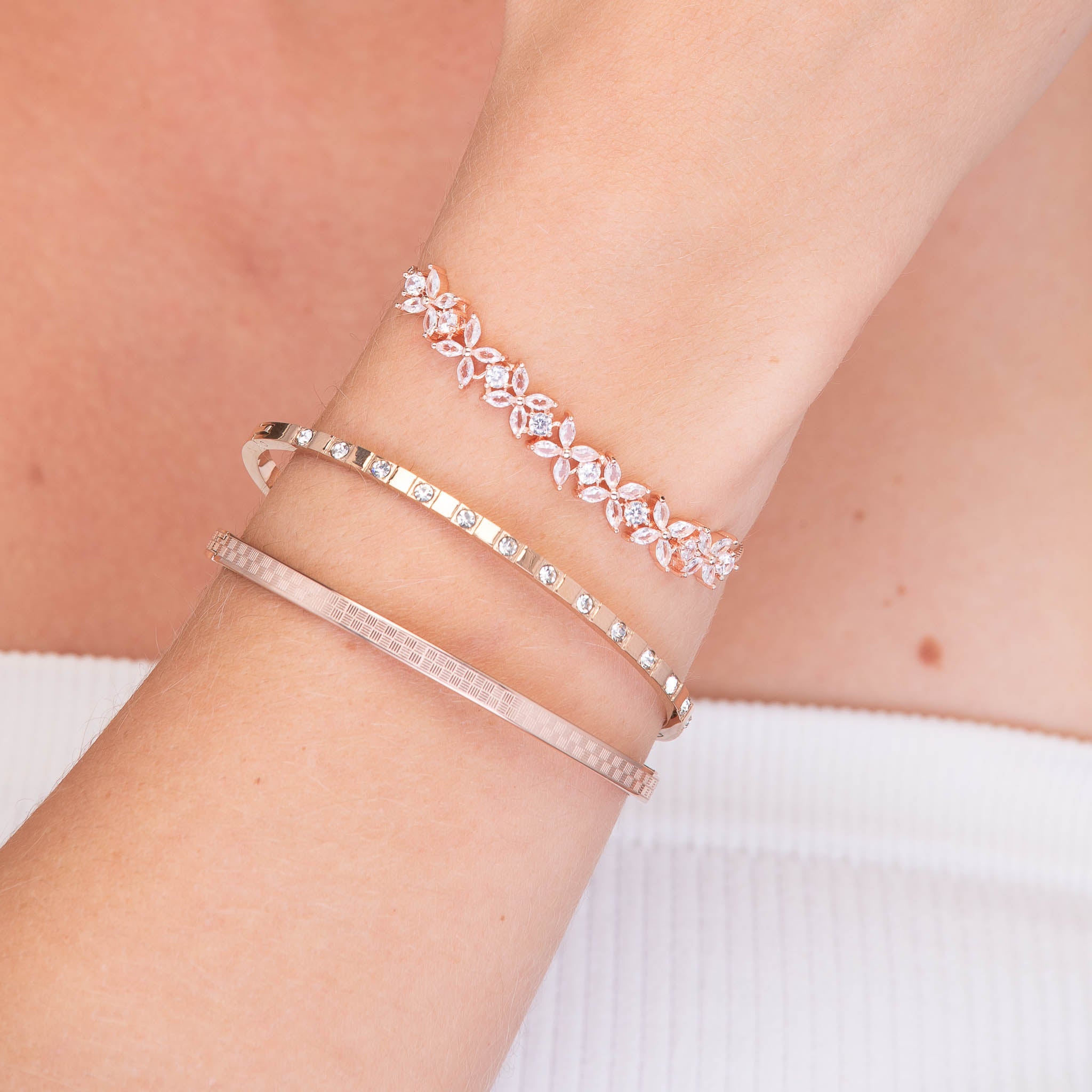 Zirconia Hinged Thin Bangle Bracelet - Camile & Stone