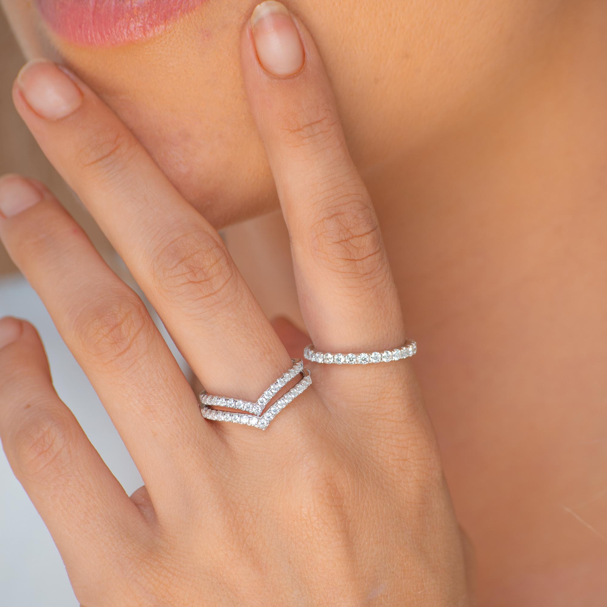 1.5mm Moissanite Diamond Anniversary V Band Ring - Camile & Stone