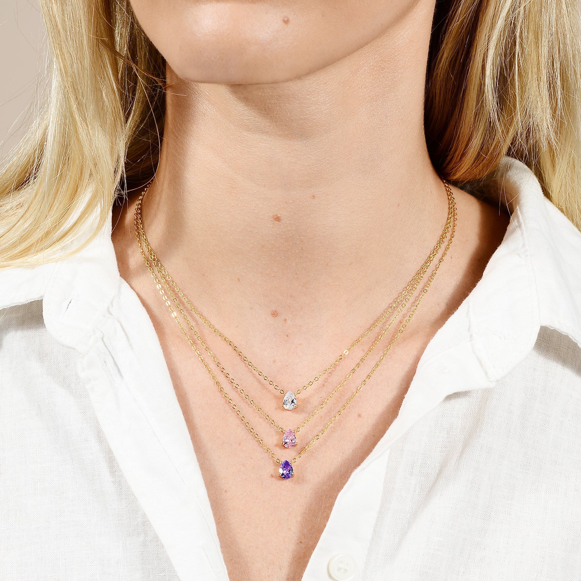 Birthstone Pear Shaped Necklace February - Camile & Stone