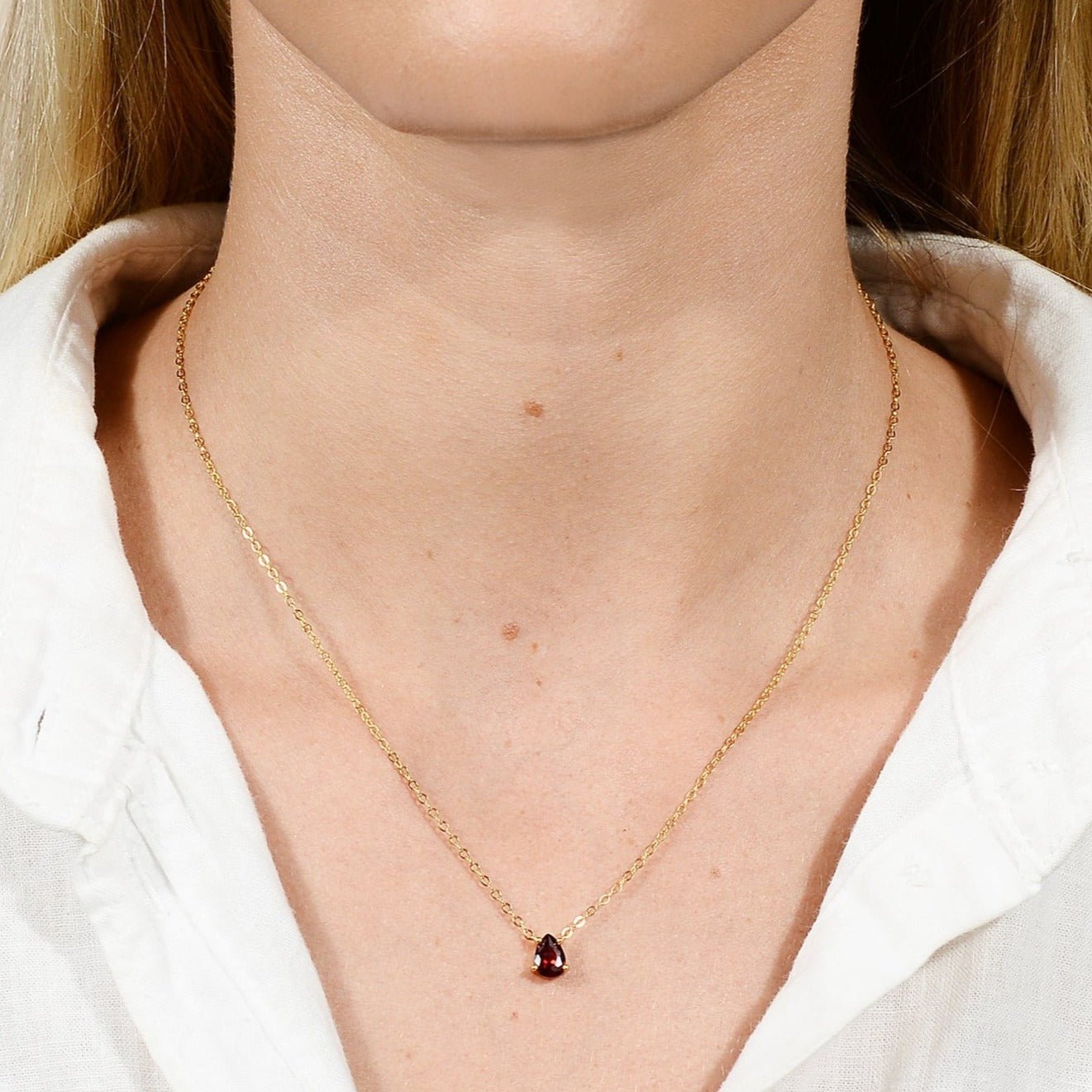 Birthstone Pear Shaped Necklace January - Camile & Stone