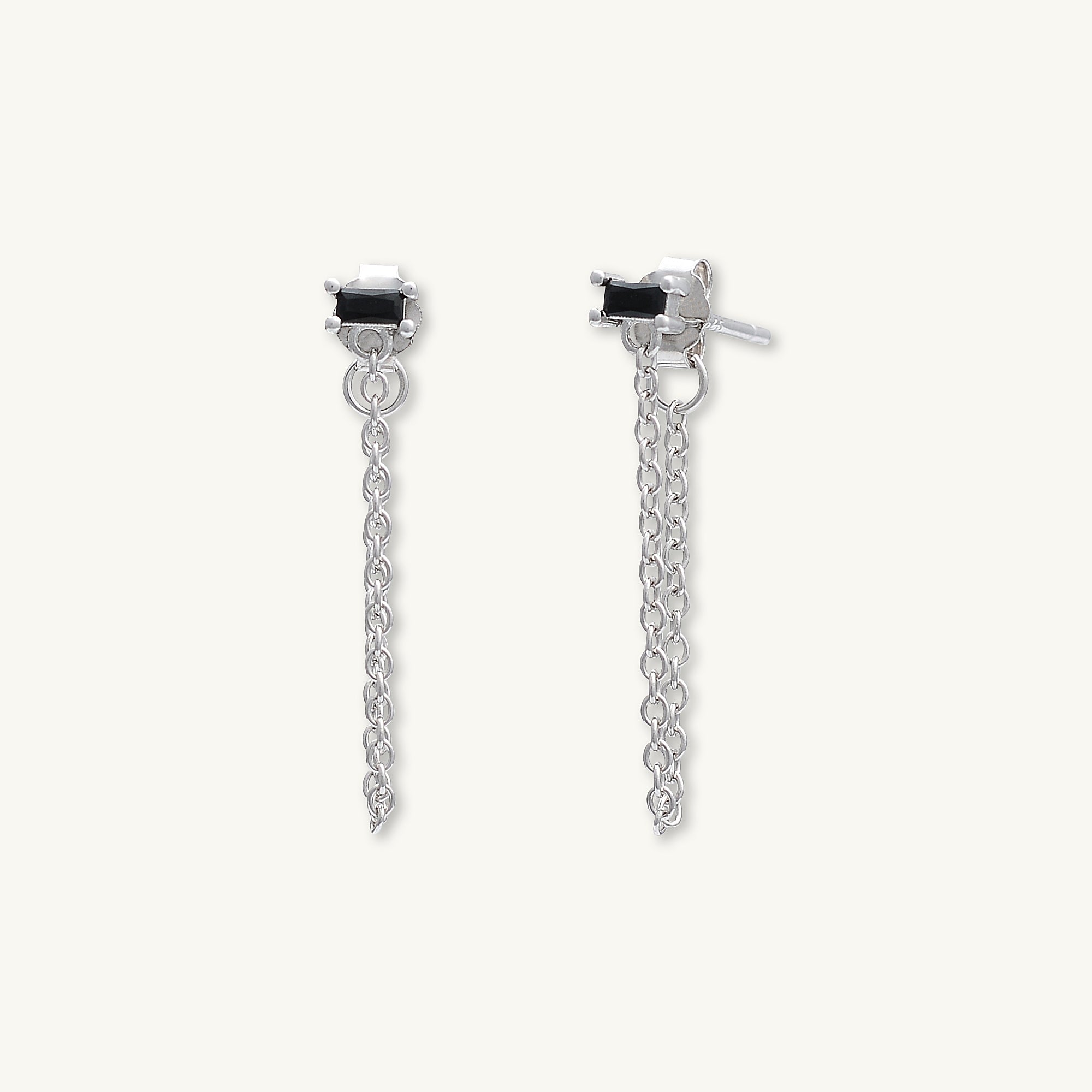 Black Baguette Chain Drop Stud Earrings - Camile & Stone
