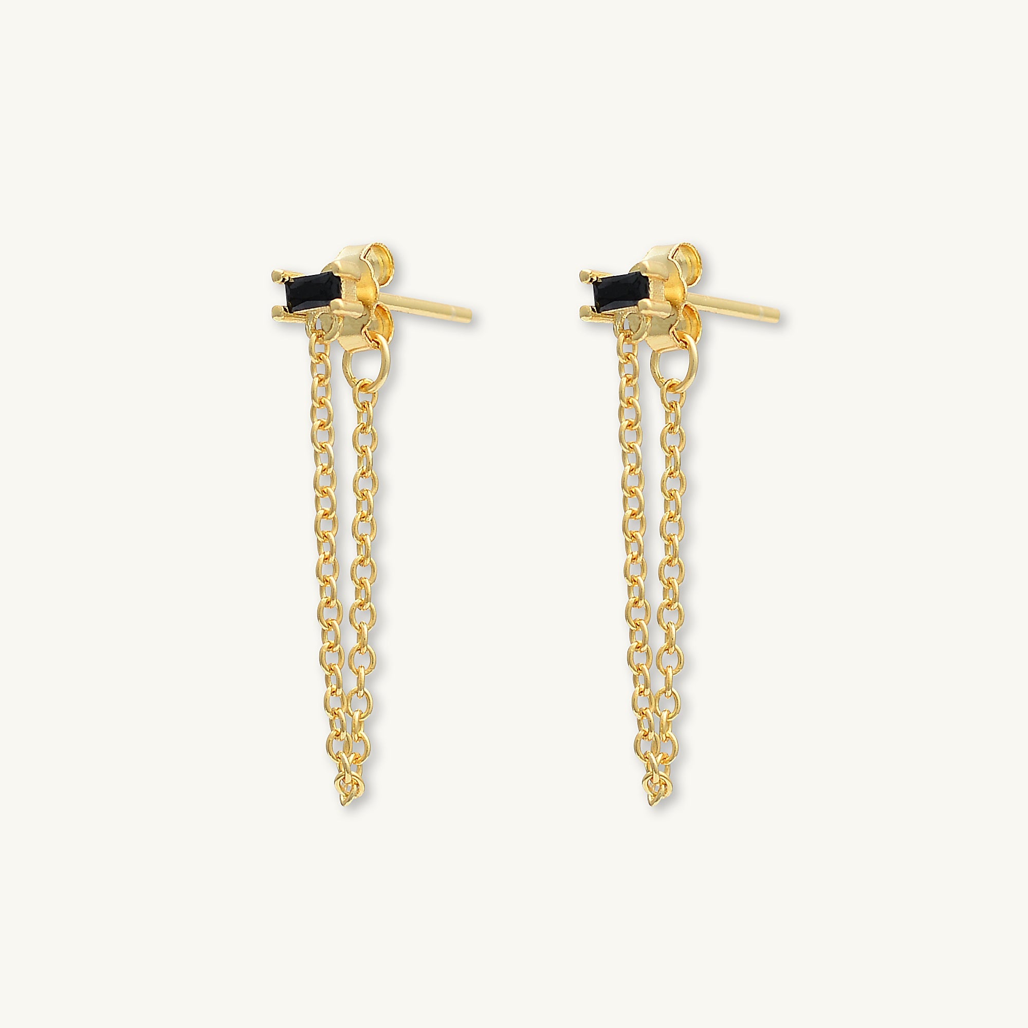 Black Baguette Chain Drop Stud Earrings - Camile & Stone