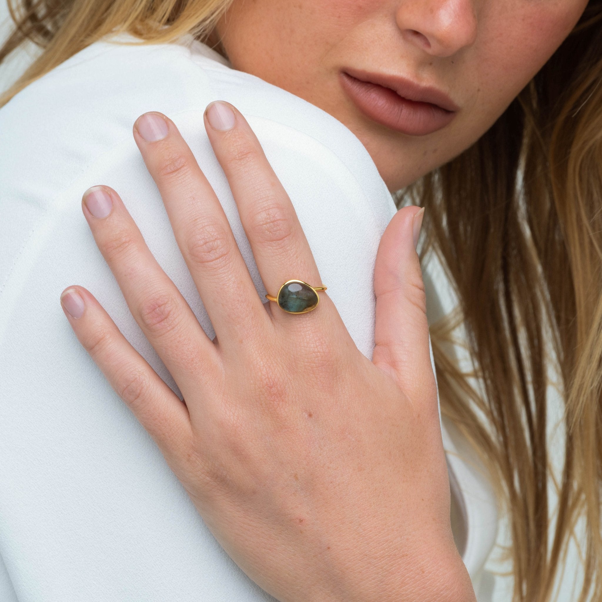 Black Moonstone Oval Statement Open Ring - Camile & Stone