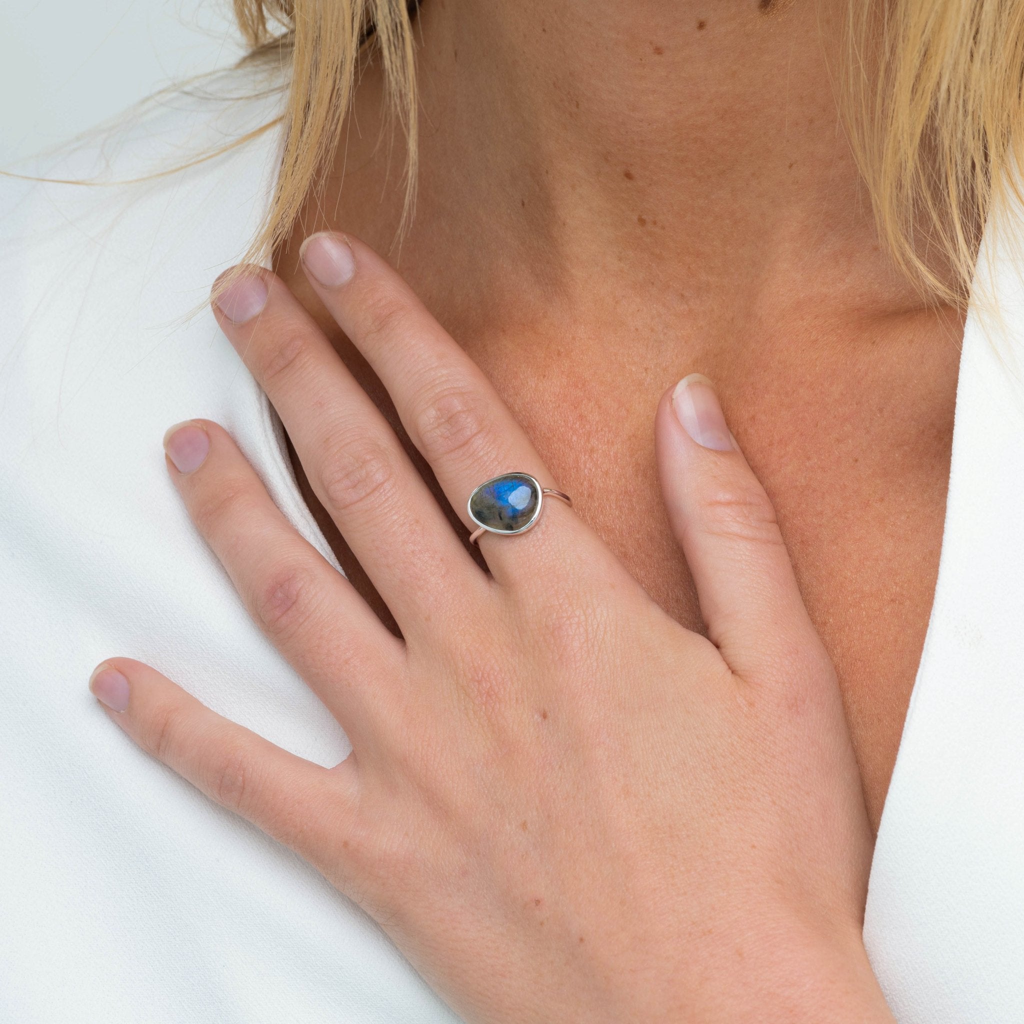 Black Moonstone Oval Statement Open Ring - Camile & Stone