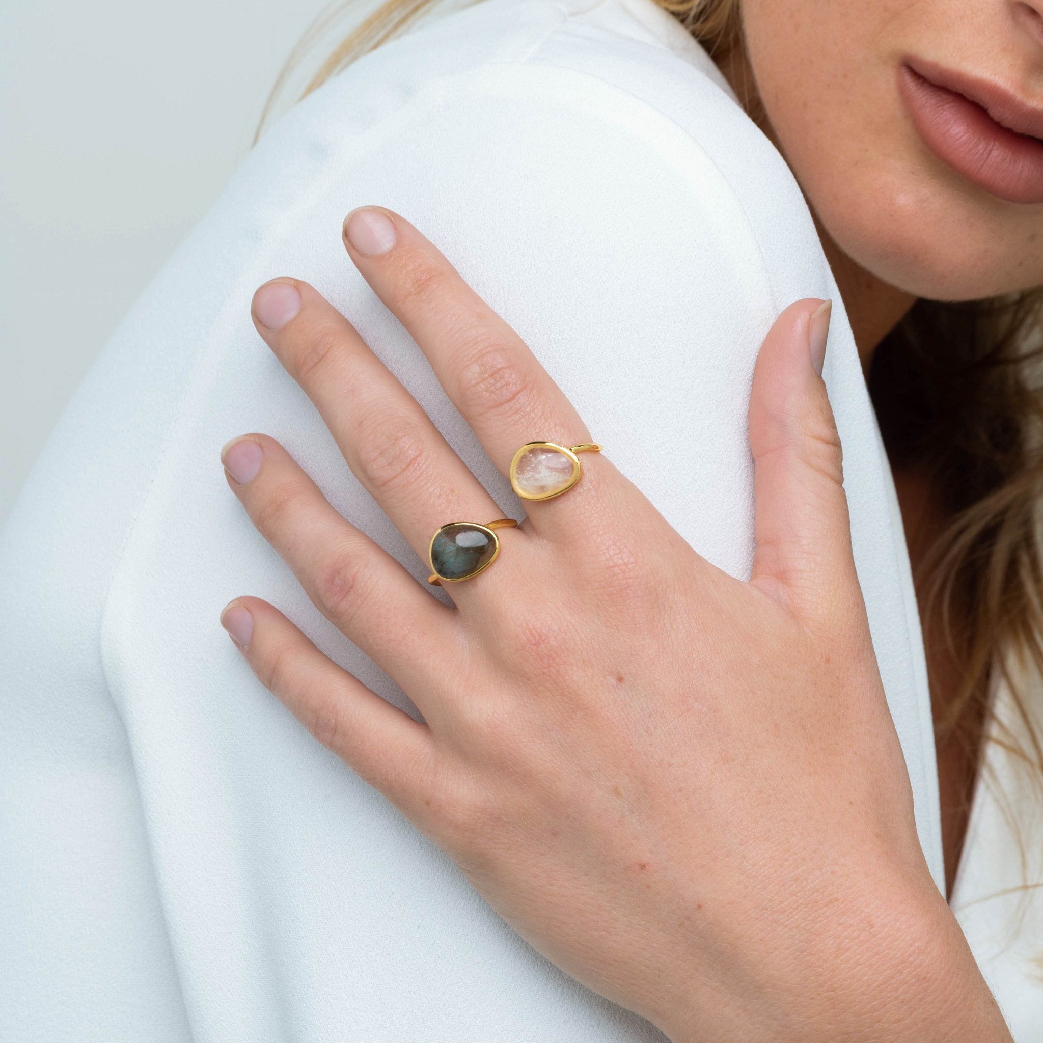 Black Moonstone Oval Statement Open Ring - Camile & Stone