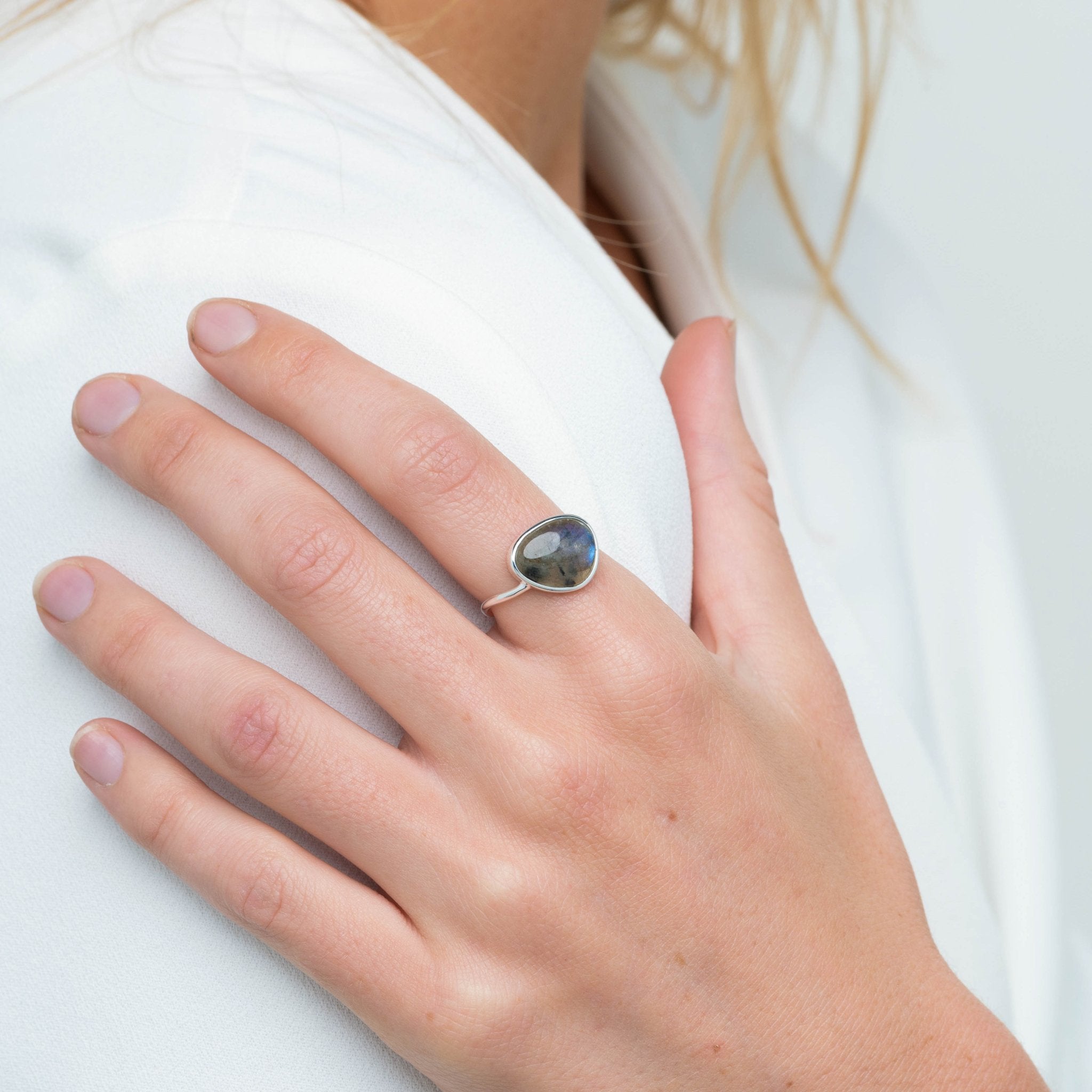 Black Moonstone Oval Statement Open Ring - Camile & Stone