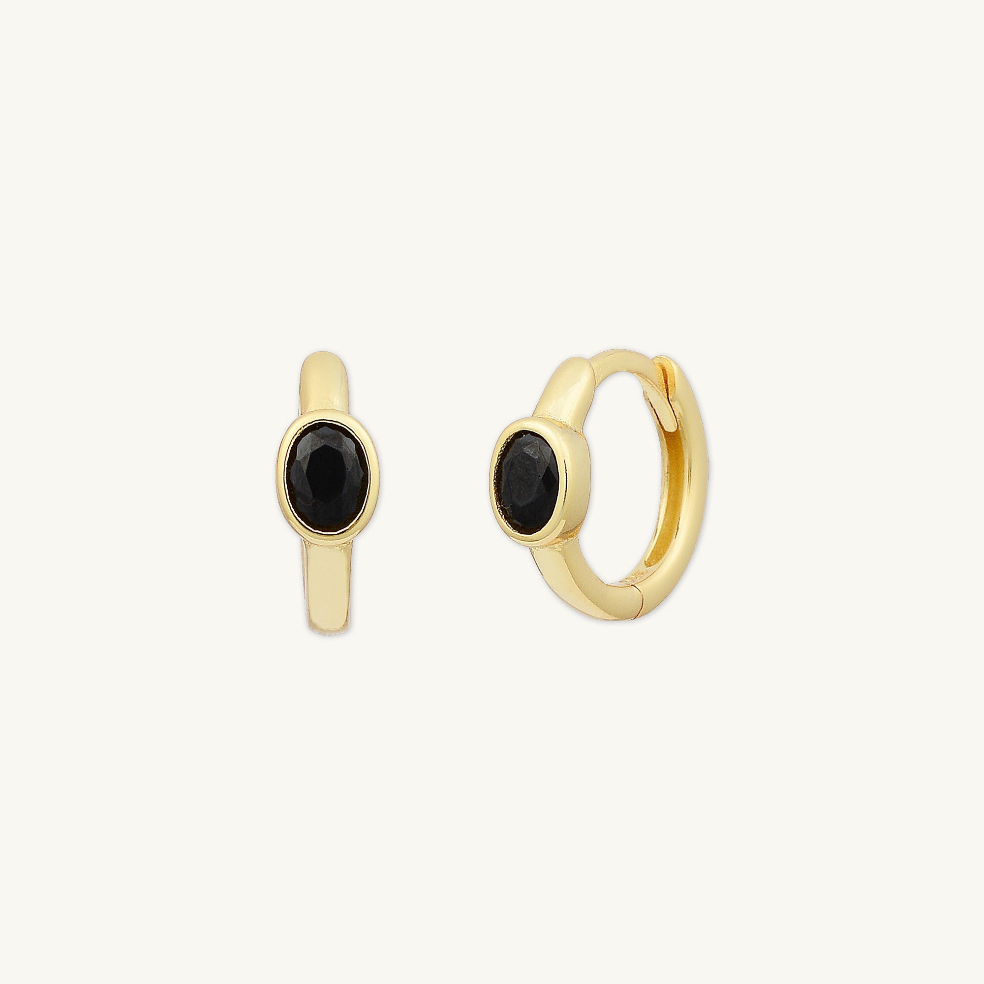 Black Oval Sapphire Huggie Earrings - Camile & Stone