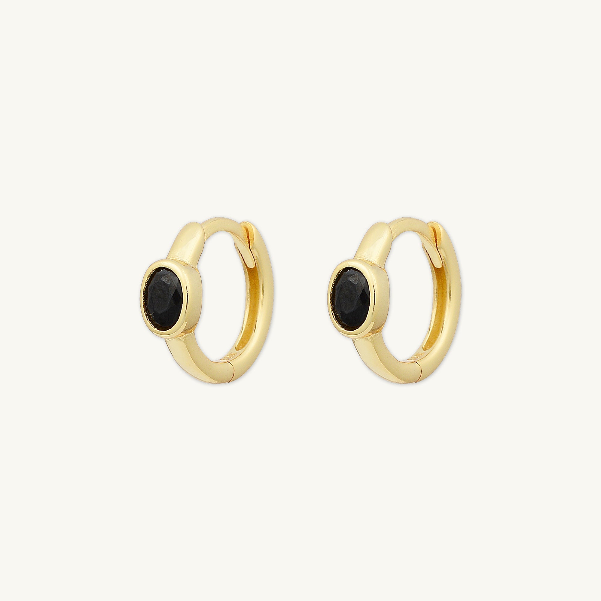 Black Oval Sapphire Huggie Earrings - Camile & Stone