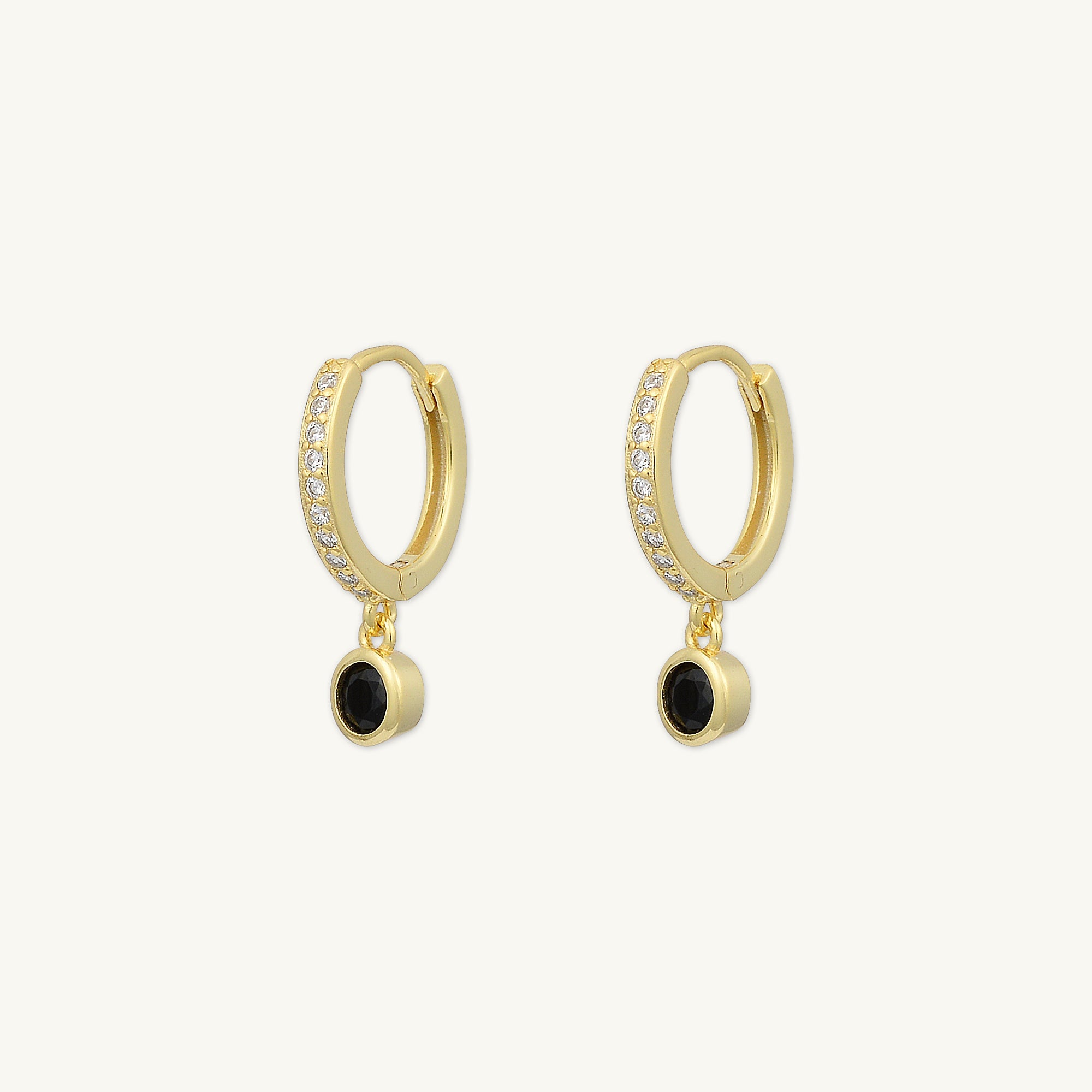 Black Sapphire Drop Hoop Earrings - Camile & Stone