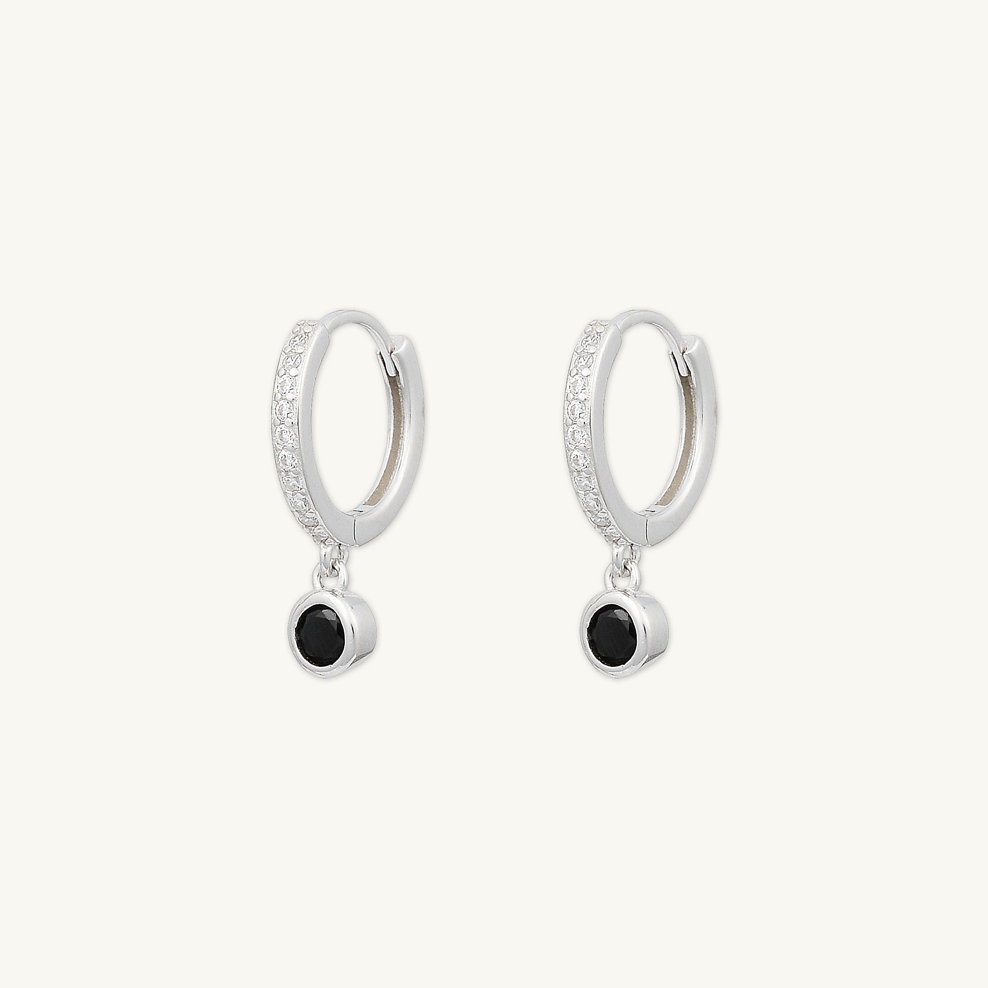 Black Sapphire Drop Hoop Earrings - Camile & Stone